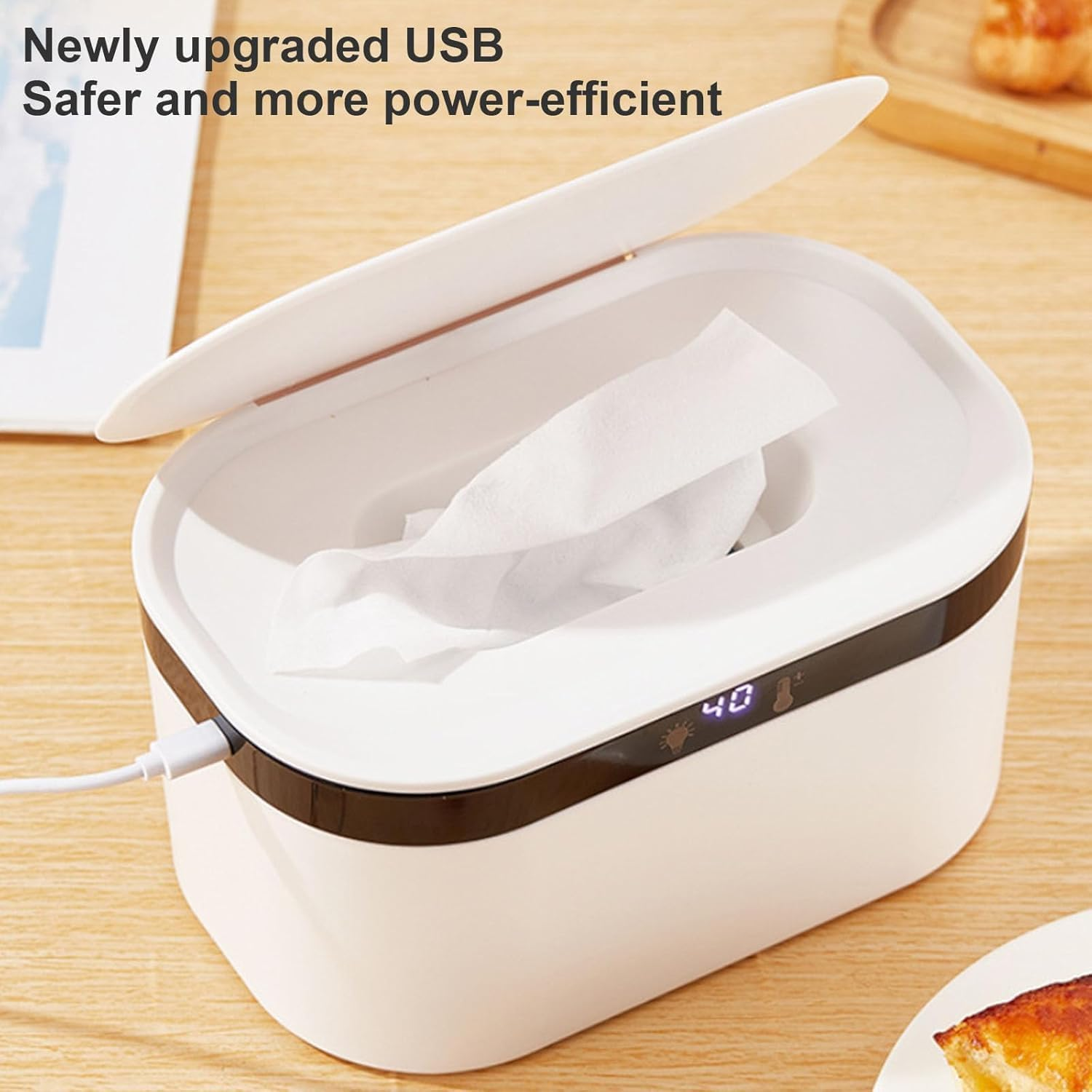 Nappy Wipe Warmers with Adjustable Night Light,Large Capacity 120 Wipes at Once Top-Heating Design 3 Temperature Settings Wet Wipes Dispenser Warmers image number 3