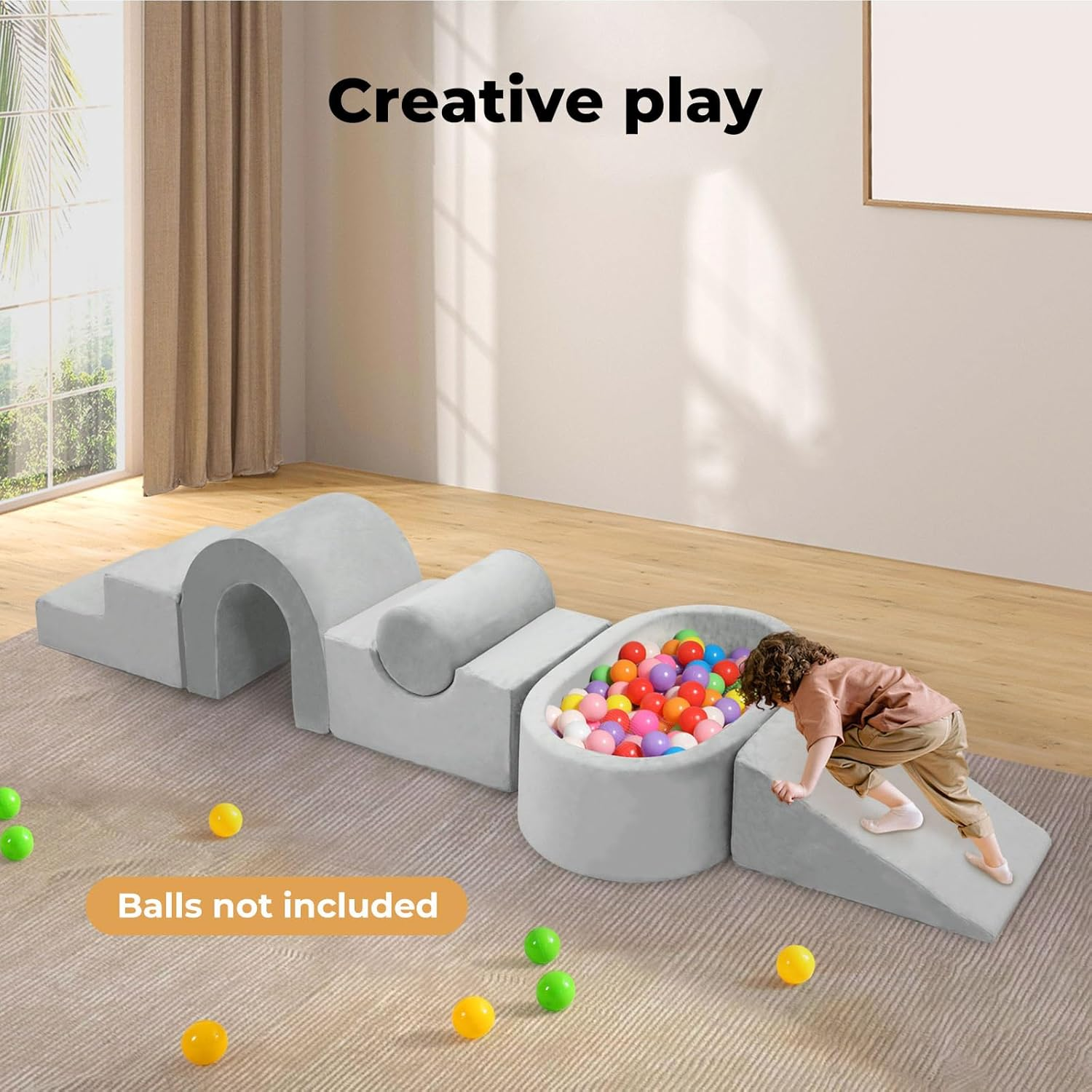 Bopeep Kids Foam Blocks Play Set, Soft Climbing Toys for Toddlers 12Months+, for Indoor Crawling, Sliding and Play, 6 PCS Kids Interactive Playset(Balls NOT Included), Home, Kindergarten, Playroom