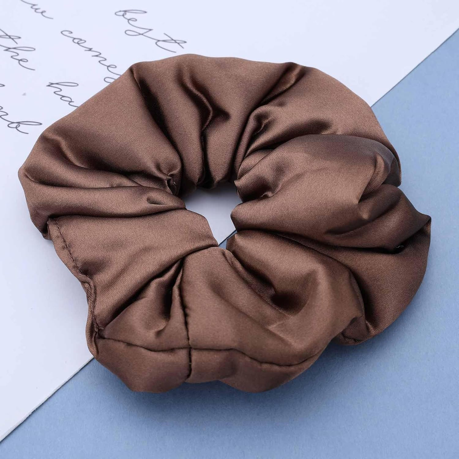 Inateannal Vintage Satin Silk Hair Bobbles Large Satin Elastic Hair Bobbles Brown Large Satin Hair Bobbles Scrunchy Oversized Thick Hair Bobbles Satin Ponytail Holder Hair Bands image number 6