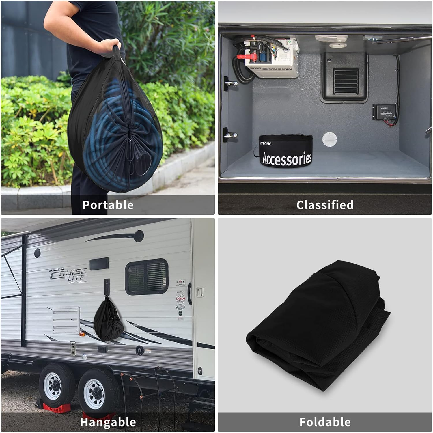 RV Hose Bag, Waterproof RV Hose Bag Organizer, Camper Accessories RV Equipment Storage Utility Bag for Sewer Hoses, Fresh/Black Water Hoses and Electrical Cords