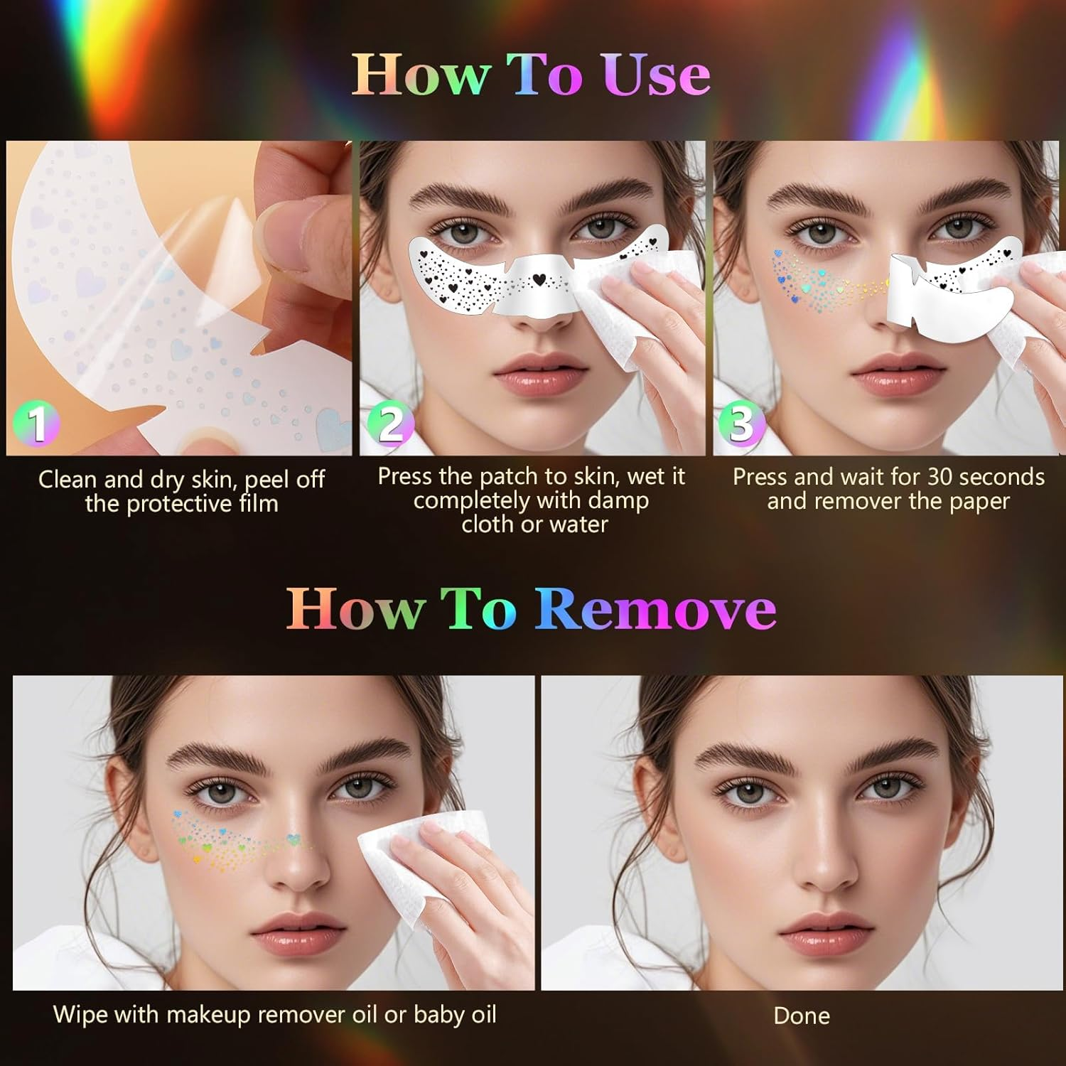 12Pcs Face Glitter Freckles, Face Glitter Fake Freckles Sticker, Gold Sliver Holographic Multichrome Waterproof Sparkle Freckles Makeup Patches for Women Rave Festival Accessories Party Prom image number 1