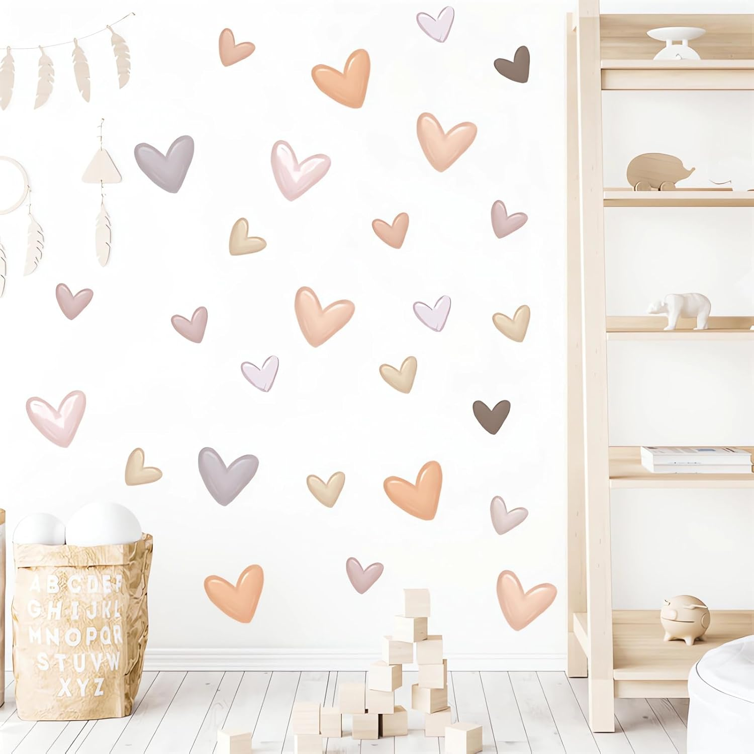 12 Sheets 120 Pcs Gray Brown Love Heart Graphics Wall Stickers, Sacinora Ins Style Romantic Love DIY Wall Decals Removable Vinyl Peel and Stick for Nursery Bedroom Art Home Decorations - Blue image number 3