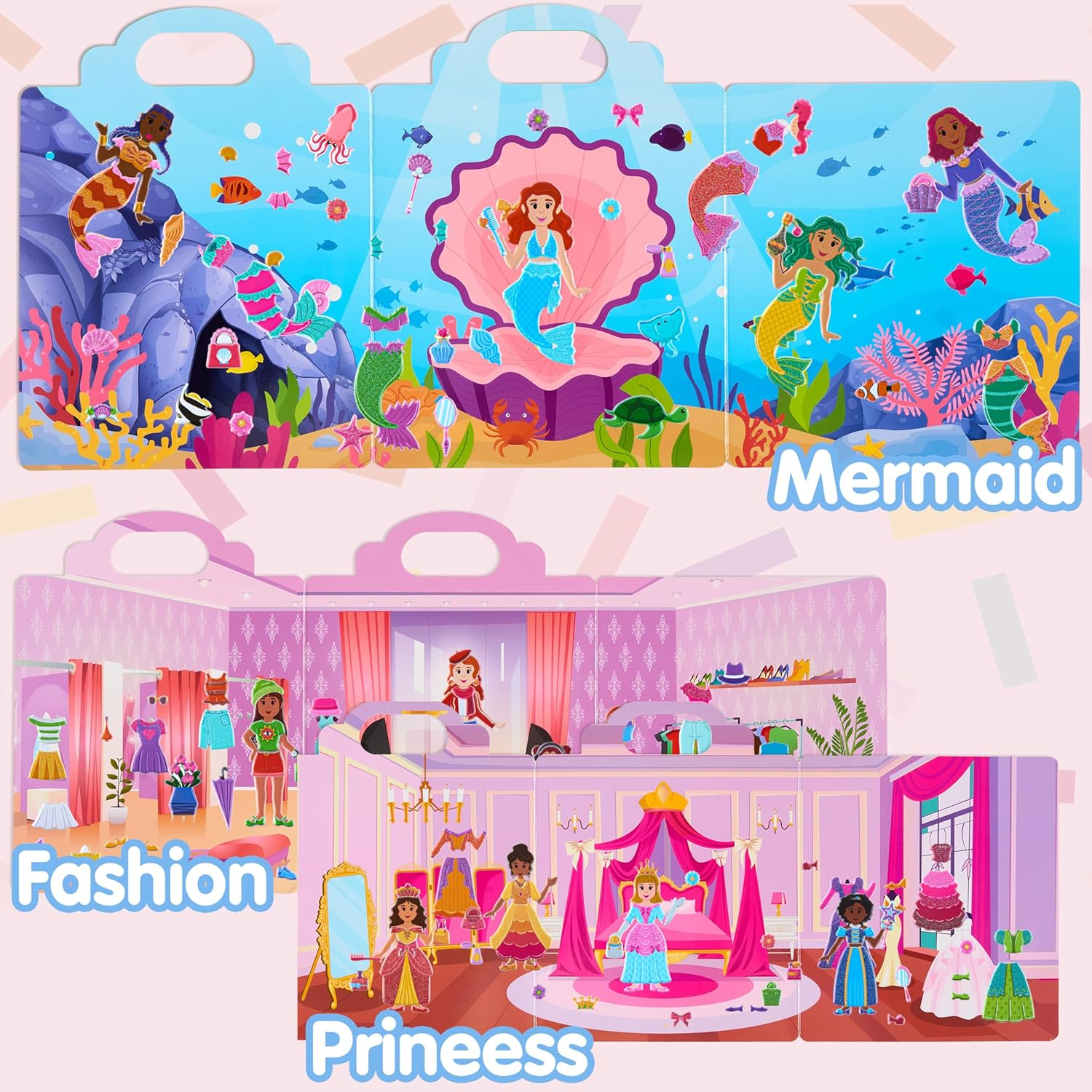 JOYIN 3 Sets Dress-Up Reusable Sticker Book for Toddlers, 3D Sticker Books for Kids 3 4 5, Travel Essentials, Airplane Activity Toys, Crafts Gifts, Birthday Gifts - Fashion, Mermaid, Princess image number 4