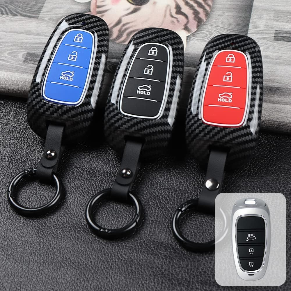 Ontto Plastic Car Key Fob Cover Fit for Hyundai Tucson Sonata DN8 NX4 Ioniq 5 Nexo New Santa Fe Grandeur Azera 2019 2020 2021 2022 Keyring Accessories Remote Key Holder Keychain 6 Buttons Black