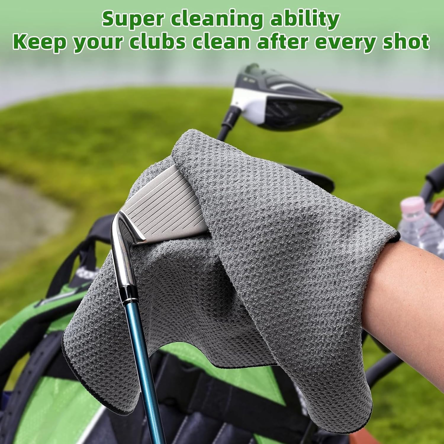 3 Pack 11.8"X11.8" Microfiber Golf Towels with Carabiner Clip, Quick-Dry Absorbent Golf Bag Accessories for Men (Gray, Blue, Black) image number 1