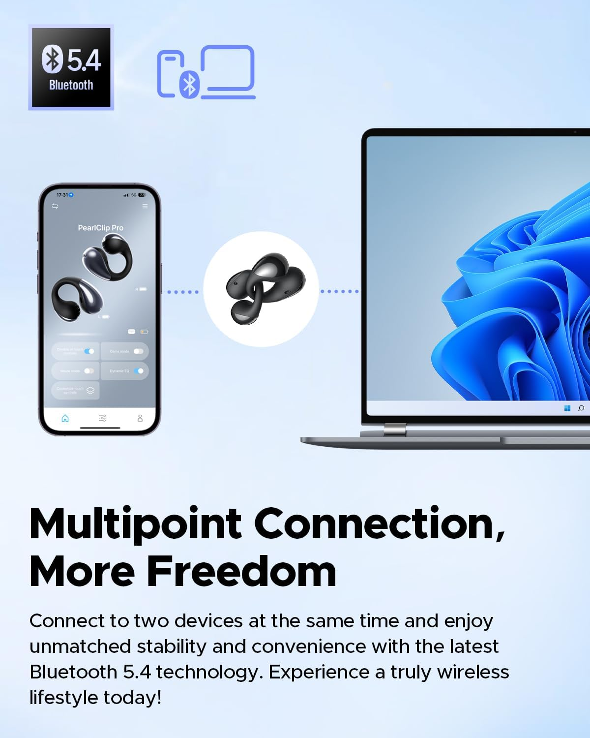 SOUNDPEATS Pearlclip Pro Ear Clip Earbuds, Open-Ear Wireless Earphones Bluetooth 5.4 with Mic, IPX5 Waterproof, Clip on Headphones 24 Hours Playtime, APP Control for Running/Cycling/Fitness (Black) - Beige image number 2