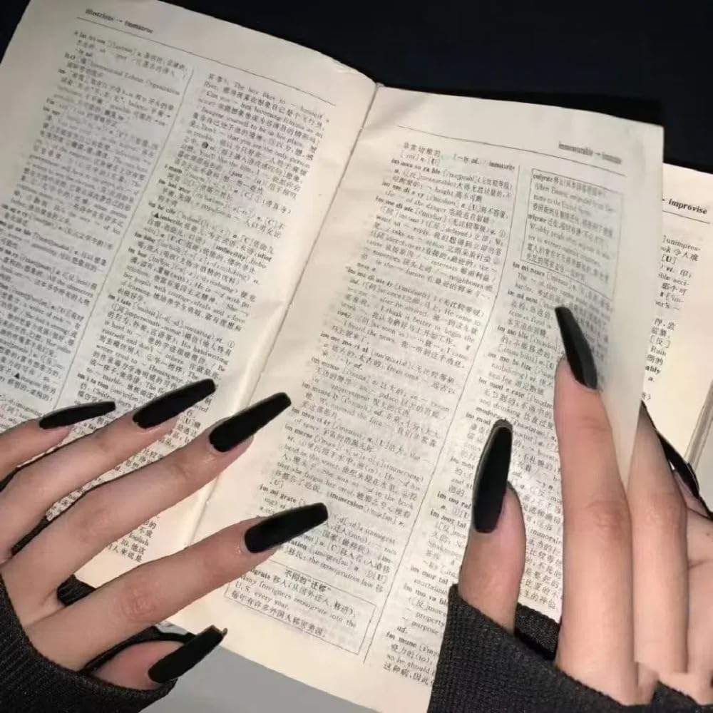 Ztcily False Nails Black Matte False Nails French Long Black Ballerina Women Girls Accessories or Gift Idea for Christmas New Year Valentine'S Day Wedding image number 2