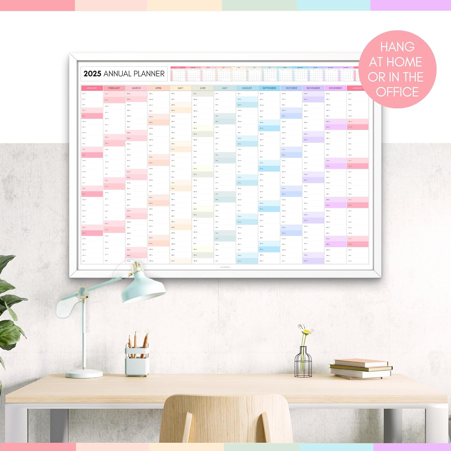 2025 Monthly Wall Planner, A2 60Cm X 42Cm | Rainbow Wall Calendar 2025, Year Planner, Full Year to View | Organiser for Office, University, School | Colorful (Rolled) image number 1