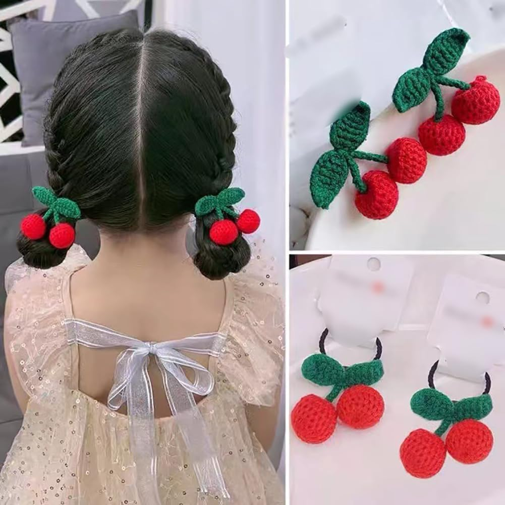 4 Pcs Red Sweet Cherry Hair Clips and Hair Ties Handmade Crochet Fruit Hairpins Hair Barrettes Cute Hair Accessories for Women Girls, Hair Styling Accessories image number 5
