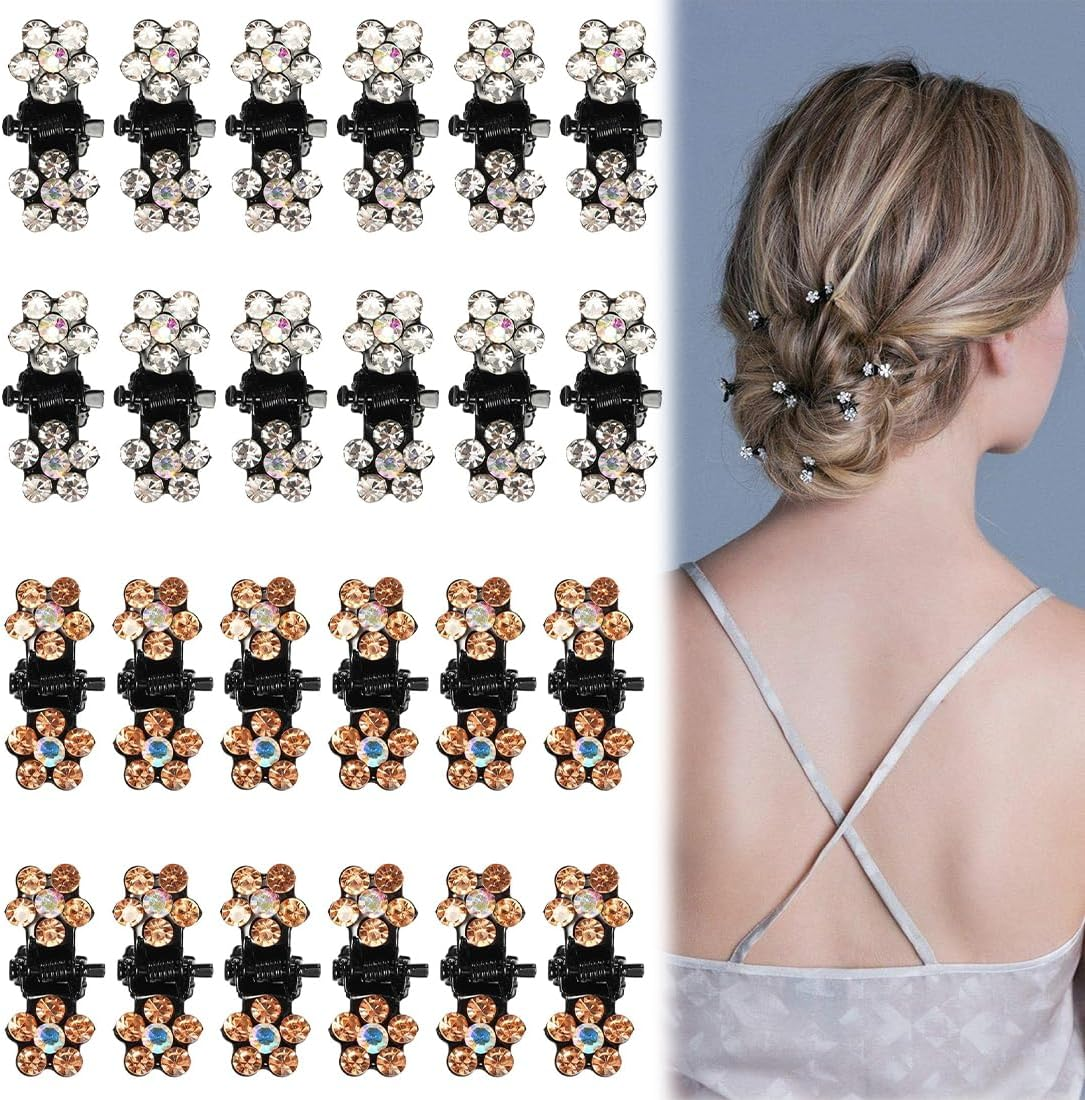 AFCJLTO Rhinestone Hair Clips Flower Clips Set of 24 Mini Claw Clips for Everyday & Festive Occasions Such as Wedding, Party & Beach Holiday - Suitable for Girls Thick Hair image number 1