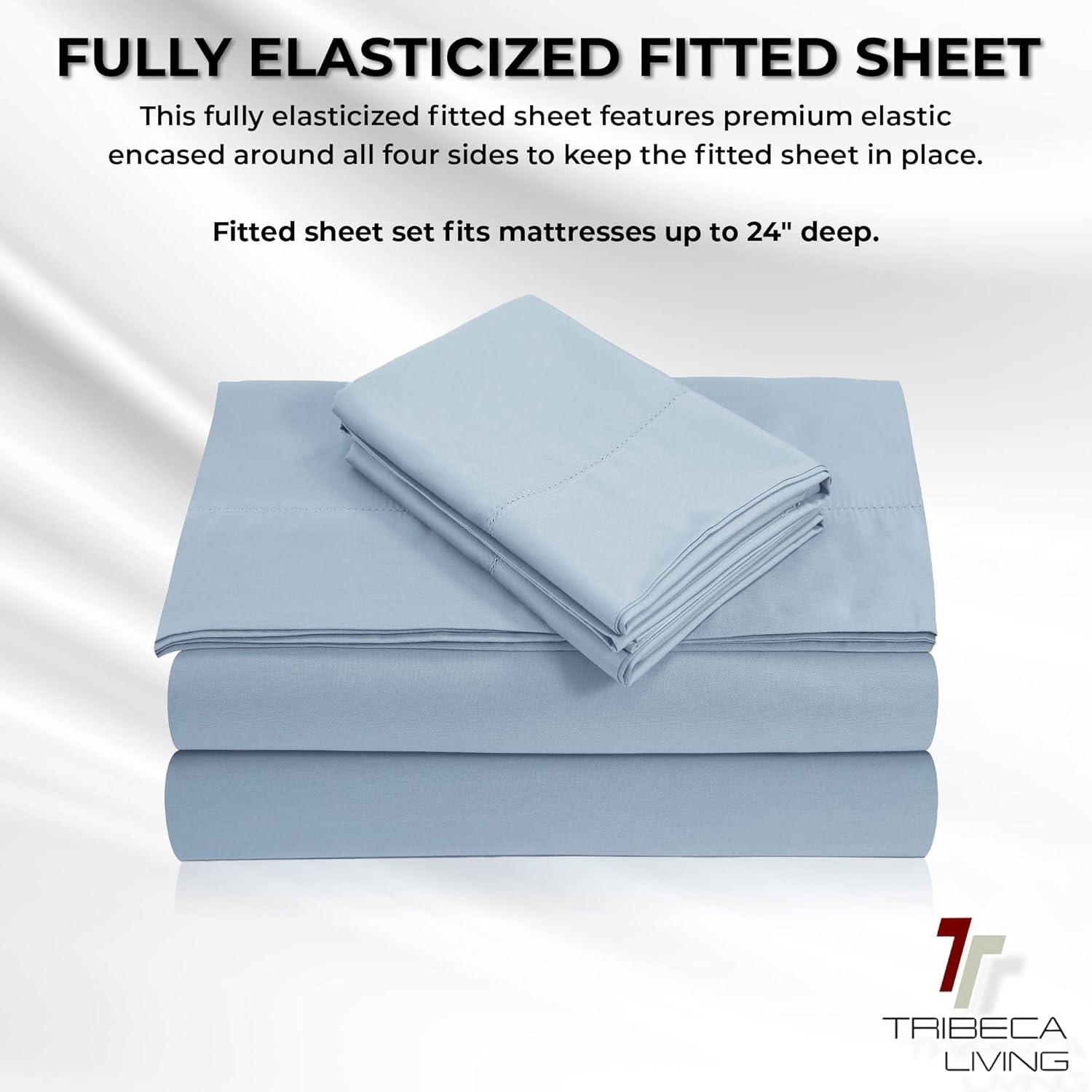 Tribeca Living 800 Thread Count Egyptian Cotton Sateen Extra Deep Pocket Sheet Set, King, Blue image number 3