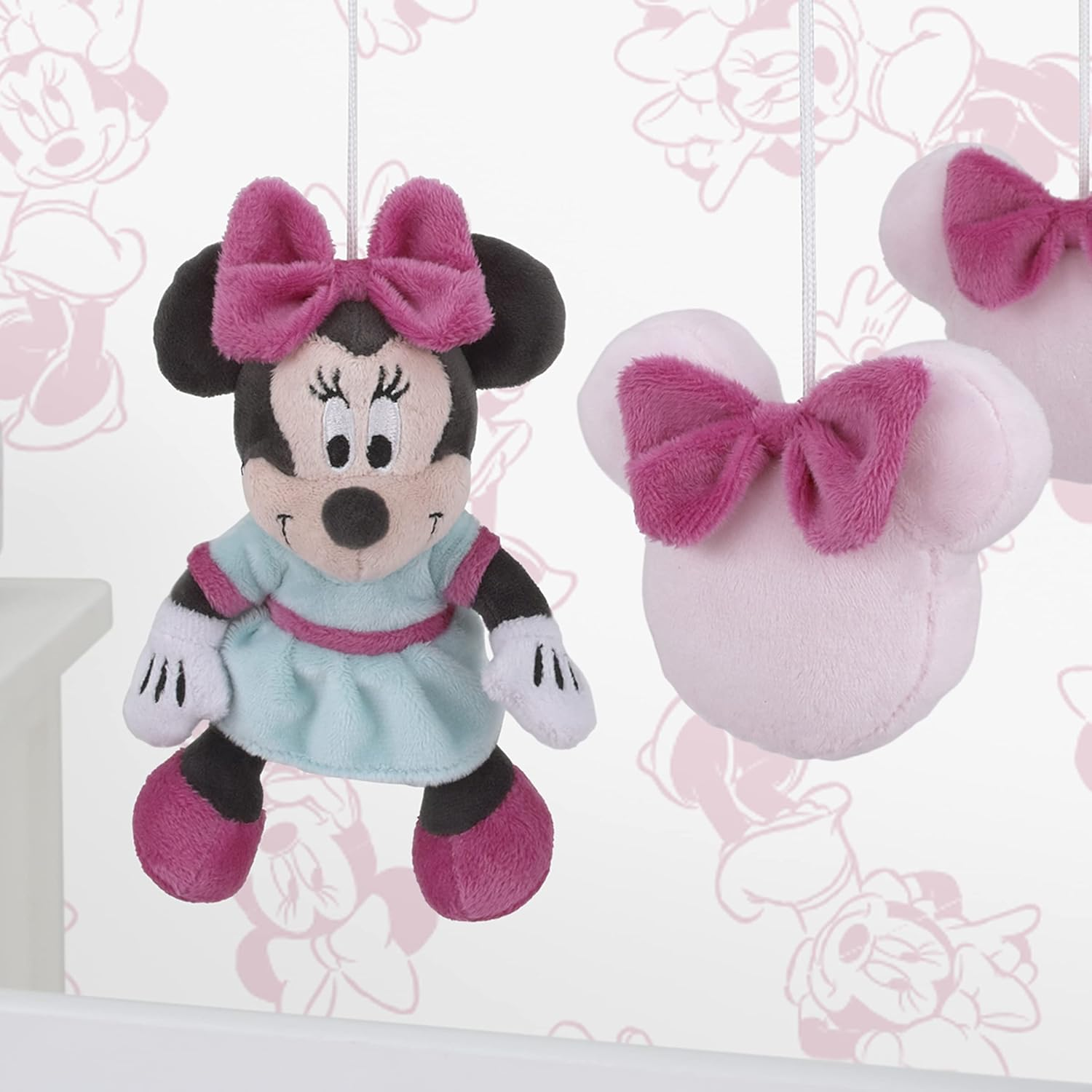 Disney Minnie Mouse Be Happy Pink & Aqua Plush Musical Mobile, Pink, Aqua, Raspberry - Mickey Mouse - Timeless Mickey image number 2