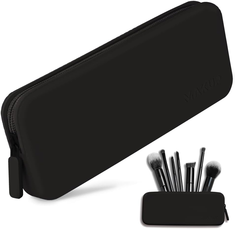 MAKUP Silicone Makeup Bag, Makeup Brush Holder with Zipper for Organizing Cosmetics, Makeup Brushes, Tools and Pencils, Washable Makeup Brush Holder Pouch for Travel (Black Out) image number 3