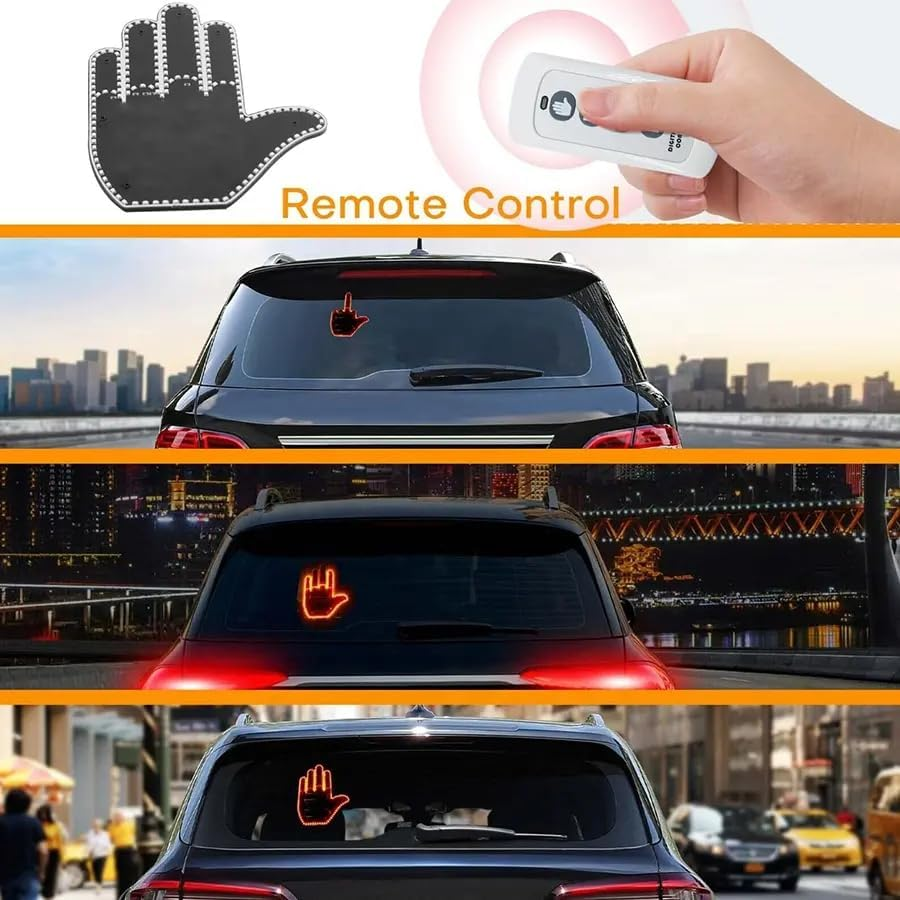Flareflicker: LED Car Window Hand Gesture Sign for Expressive Communication on the Road - Road Rage Gifts, Middle Finger, Cool Car Gadgets, Car Accessories, Car Light, Flip off Sign, Tailgater Hand