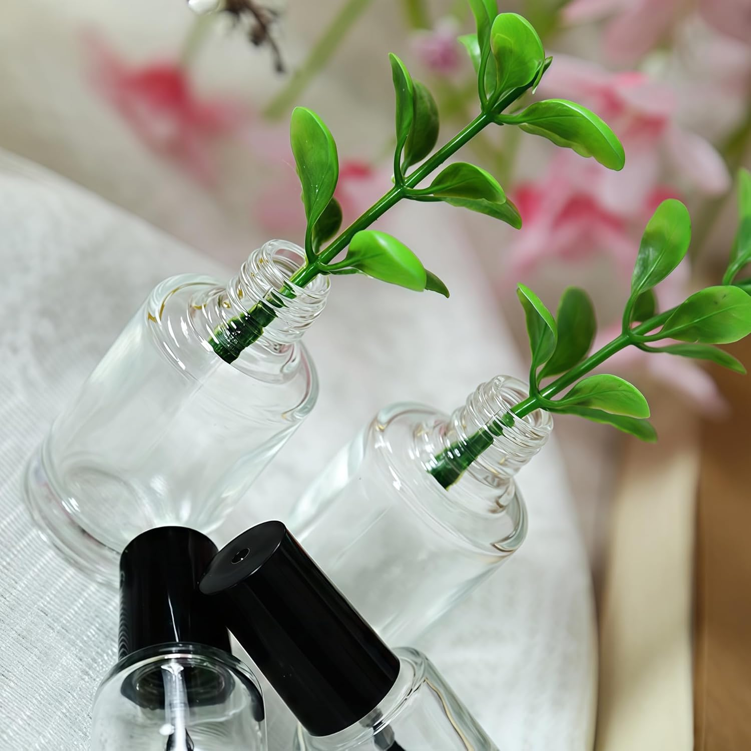 10PCS 15ML/0.5OZ Empty round Clear Nail Polish Glass Bottles with Brush Black Cap Small Nail Vials Travel Trial Packing Container Liquid Blush Storage Holder Dispenser for Nail Art