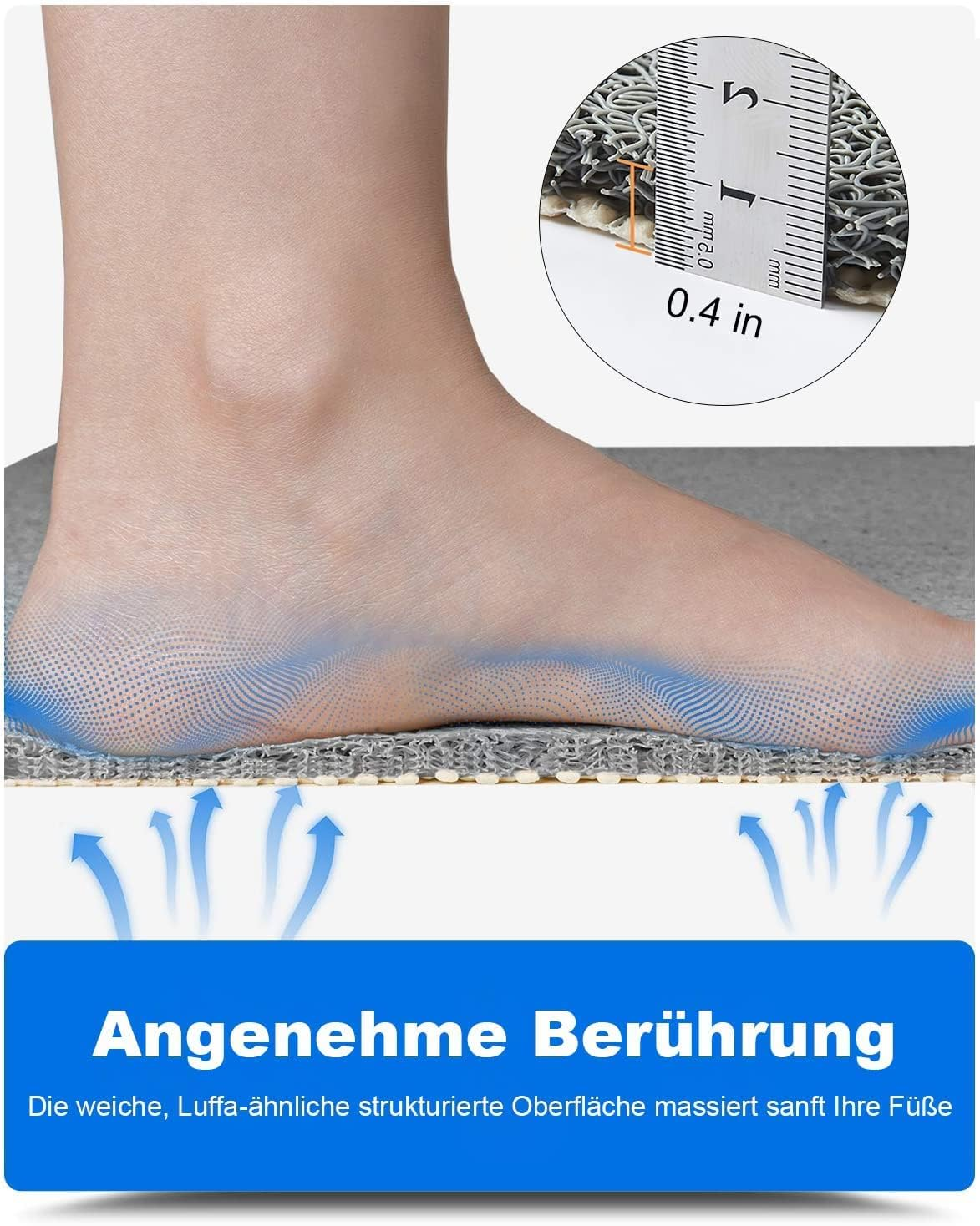 Non-Slip Shower Mat, 40 X 60 Cm, Loofah Massage Shower Mats, Bath Mat, Shower Mat with Non-Slip Safety, Permeable Bath Mat, for Bathtub and Wet Areas (Grey, 40 X 60 Cm) image number 3