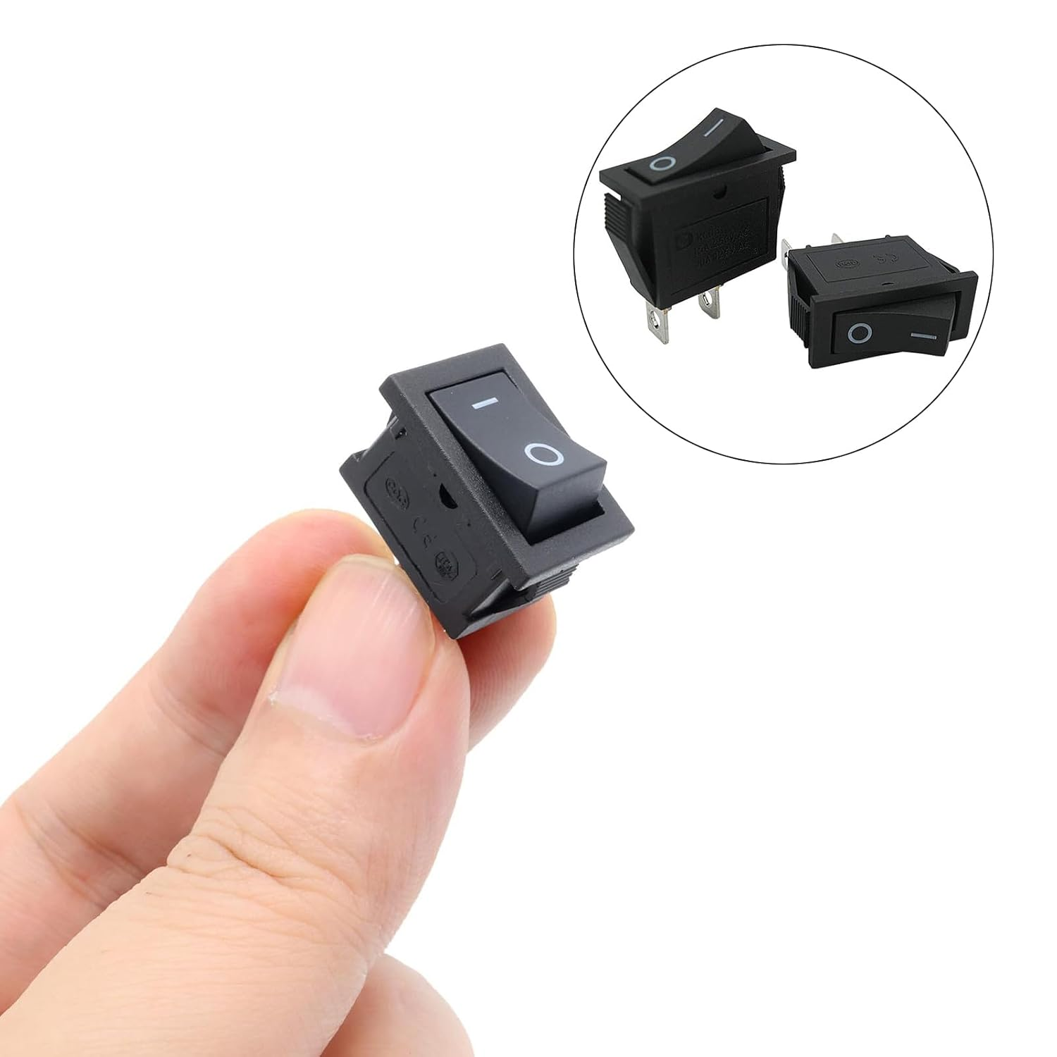 Qioon 10 Sets Mini On/Off Rocker Switch 12V, 2 Pin, 2 Position Toggle Switch with Protective Cover for Car, Boat, and Household Appliances (Black) image number 2