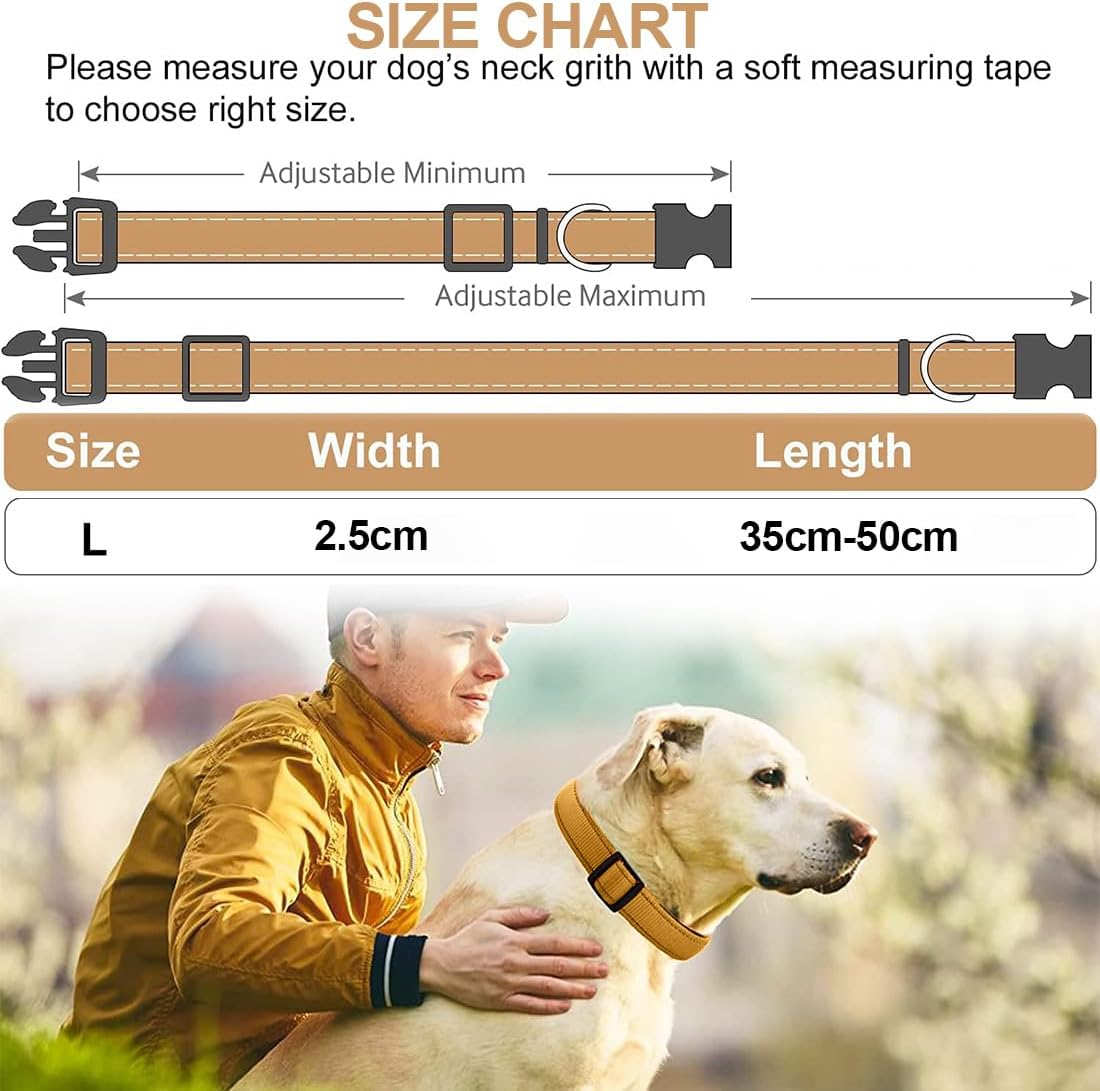 Nylon Dog Collar, Ultra Soft Dog Collar with Neoprene Padded, for Puppies, Small, Medium, Large Dogs, Brown, L image number 5
