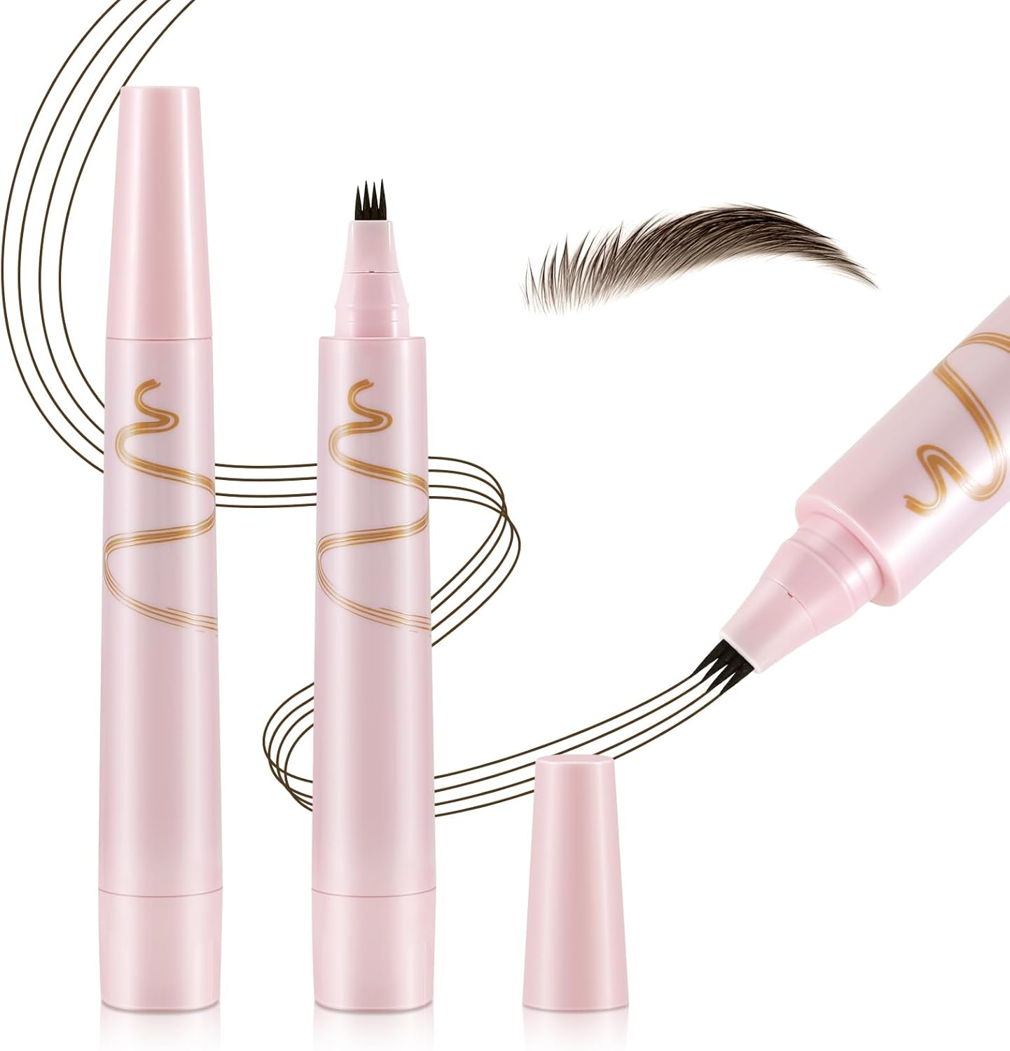 Apooliy Waterproof Eyebrow Pencil Microblading Liquid Brow Pen,Micro 4 Point Eyebrow Tint, Eyebrow Gel Long-Lasting,Creates Natural Brows Dark Brown