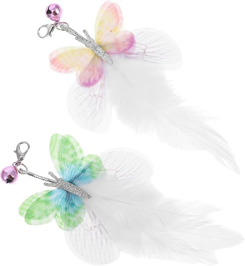 Crovakeu 2PCS Interactive Cat Wand Refills - Butterfly & Feather Replacement Toys for Cat Teaser Wand, Engaging Play for Indoor Cats & Kittens