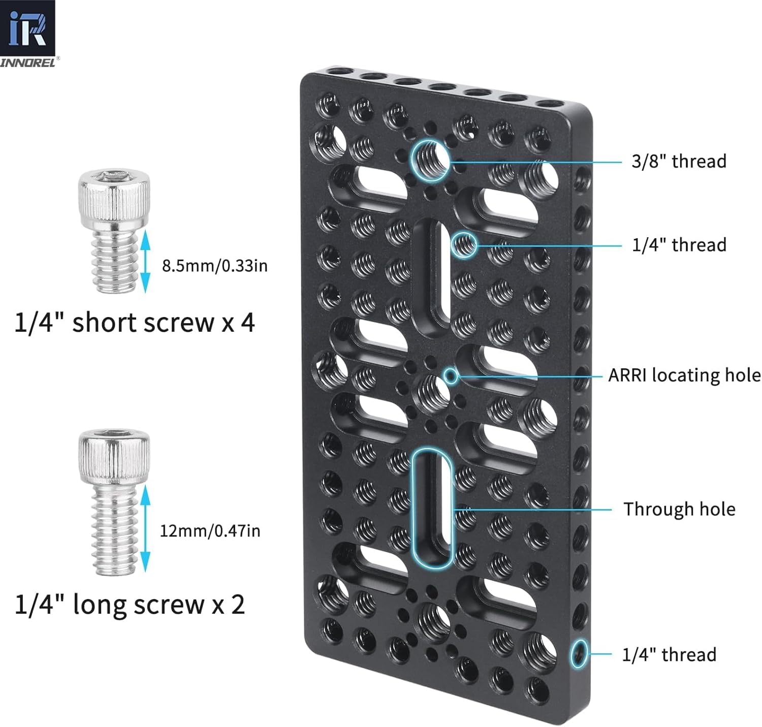 INNOREL CP1407 14 * 7Cm Multi-Functional Cheese Plate with 1/4" & 3/8" Threads, Switching Mounting Plate with Built-In ARRI Locating Holes for Camera and Tripod image number 5