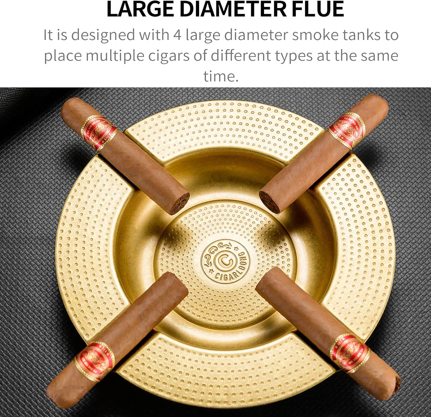 CIGARLOONG Cigar Ashtray Pure Copper Large Slot for 4 Cigars Home/Office/Patio Use(Gold2) image number 5