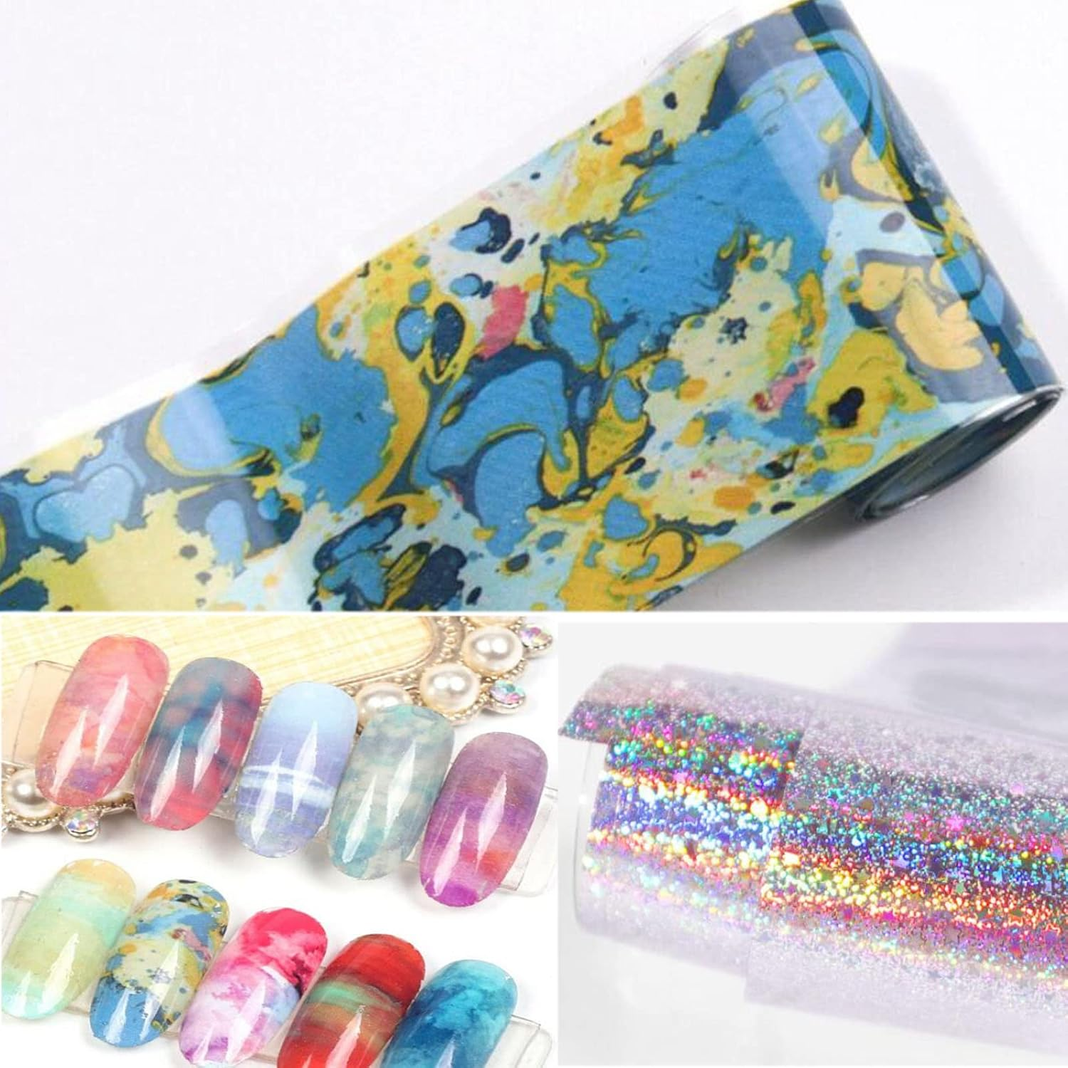 Loveourhome 30 Sheet Holographic Nail Transfer Foils Marble Starry Sky Gold Silver Nails Art Foil Stickers Decals Manicure Fingernail Tattoo Decorations Accessories for Acrylic Tips Crafts image number 3