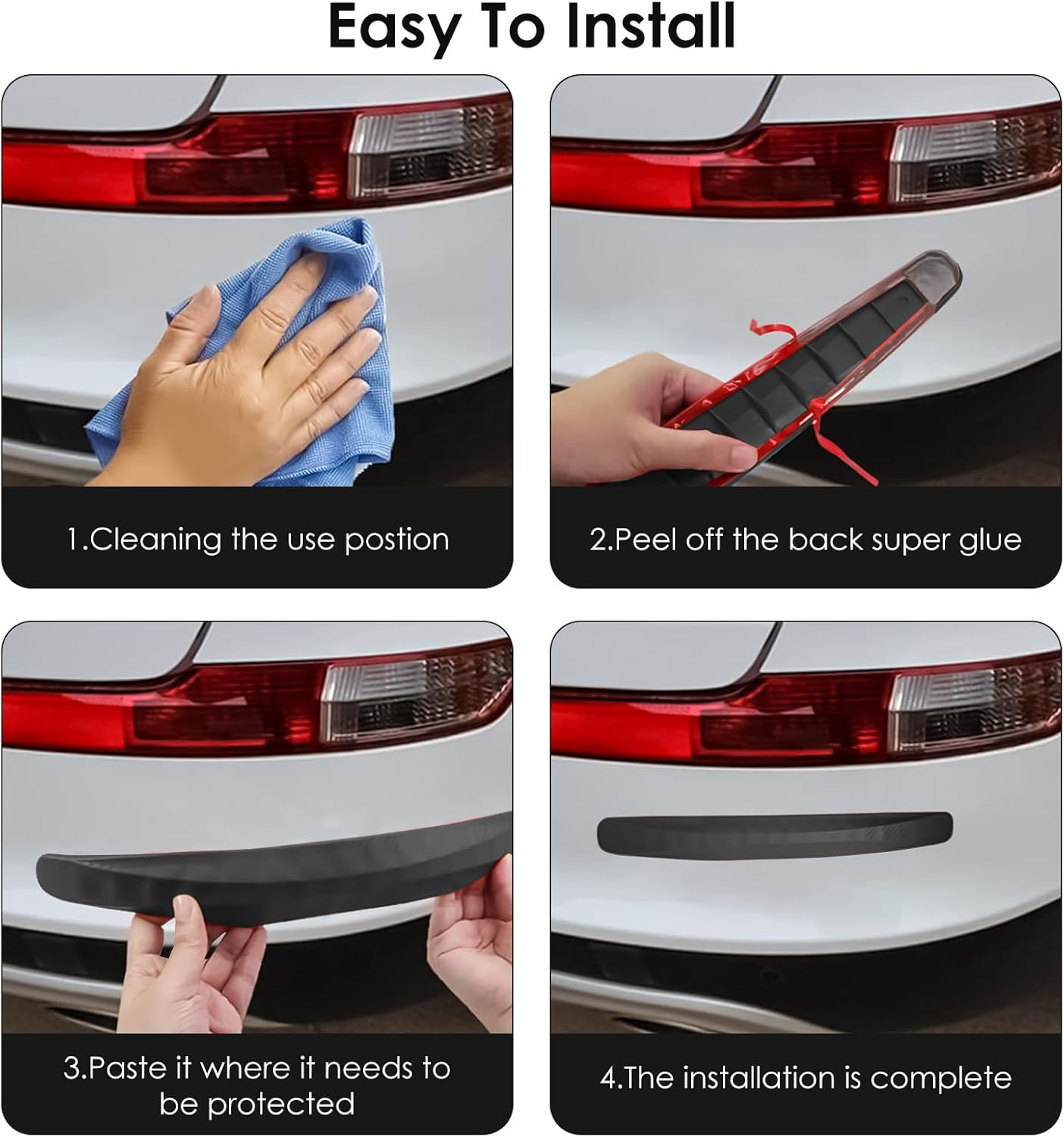4 Pack Bumper Guard Strip, Anti-Collision Patch Car Bumper Guard Strip, Universal Exterior Car Accessories (Black) - Red image number 4
