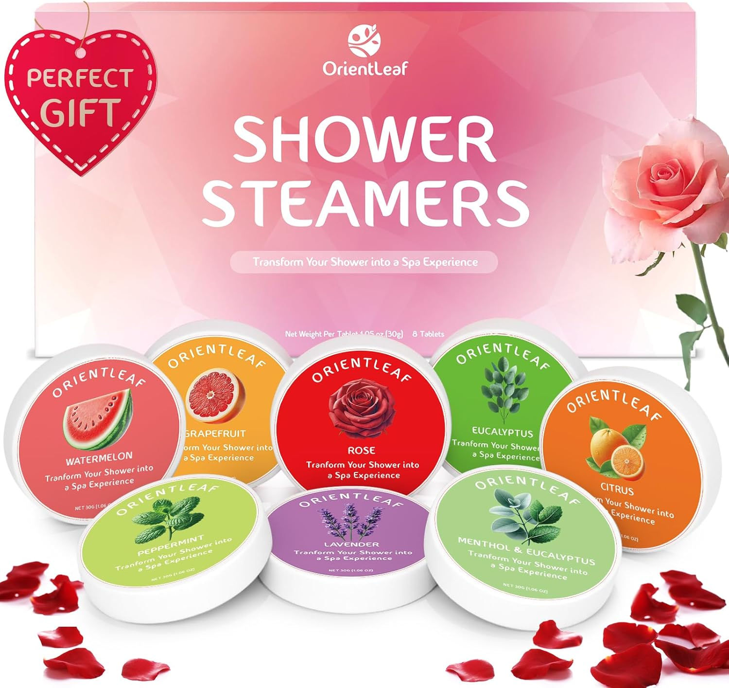 Orientleaf Shower Steamers Aromatherapy, 8 Pcs Stress Relief Shower Bombs Gift, Self Care & Relaxation for Mom，Christmas, Birthday, Valentines Day Gifts for Women and Men