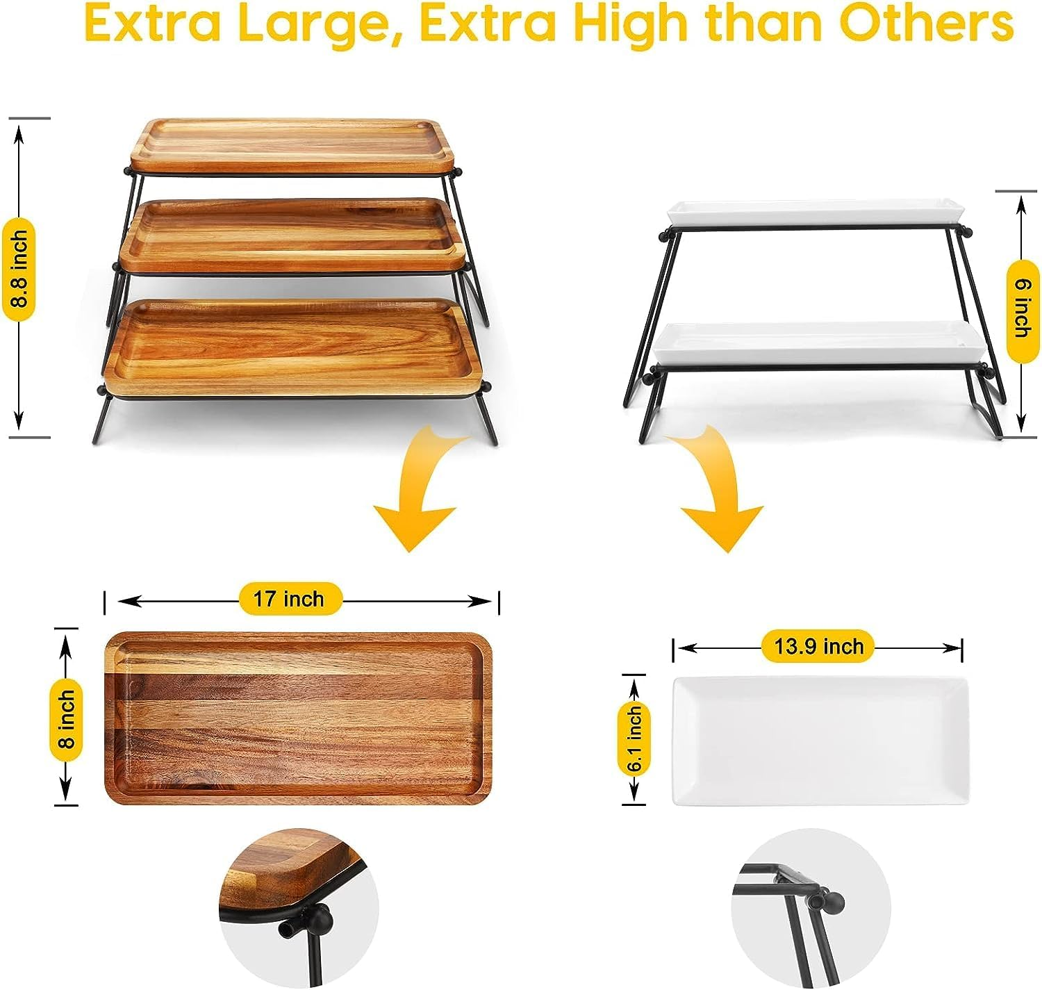 3 Tiered Tray Stand - Three Tiered Serving Stand with Acacia Wood Serving Trays & Platters for Cupcake Stand,Wooden Dessert Table Display Set,Charcuterie Boards,Food,Party,Vendors image number 4