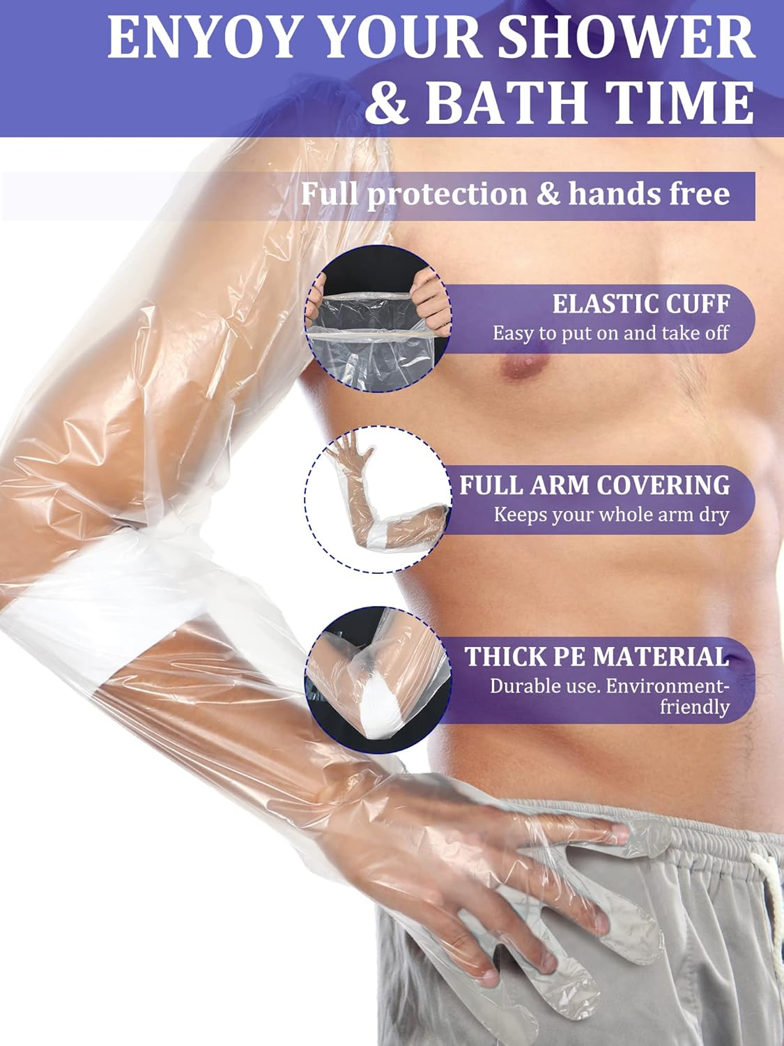 50 Pcs Waterproof Arm Cast Cover for Shower Bath, Arm Cast Sleeve Protector, Adult Long Cast Bandage Protector Bag Covers for Shower Broken Wound Arm Wrists Elbow (Full)