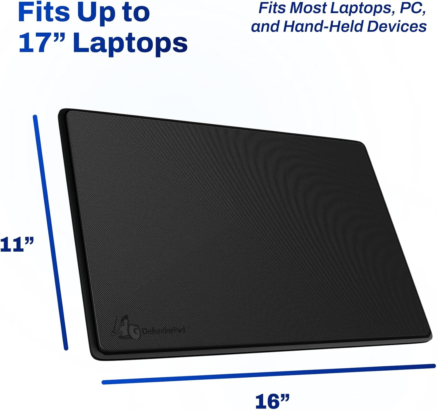Defenderpad Laptop EMF Radiation Protection & Heat Shield by Defendershield - EMF Blocker Lap Pad & 5G Protector Computer Lapdesk Compatible with up to 17" Laptop, Chromebook, Macbook (Black) - Blue image number 6