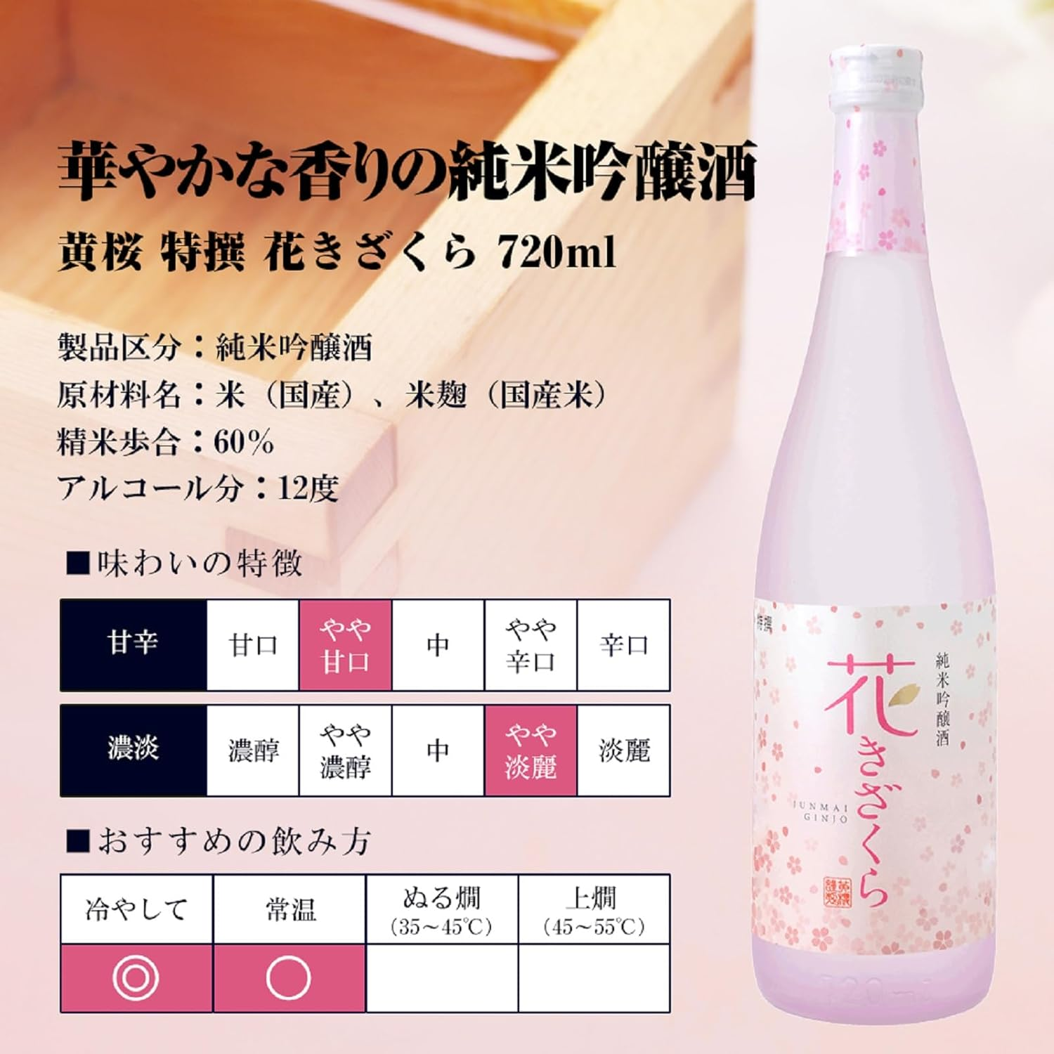 Kizakura Hana Junmai Ginjo Sake 720 Ml
