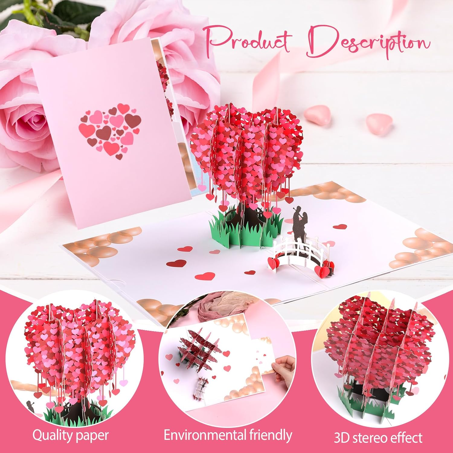 Pop up Wedding Card, Geeric 3D Proposal Card Popup Anniversary Love Card Romantic Valentine'S Day Greeting Card with Envelope Wedding Invitation Card Love Tree Paper Card for Her Him Lovers image number 2