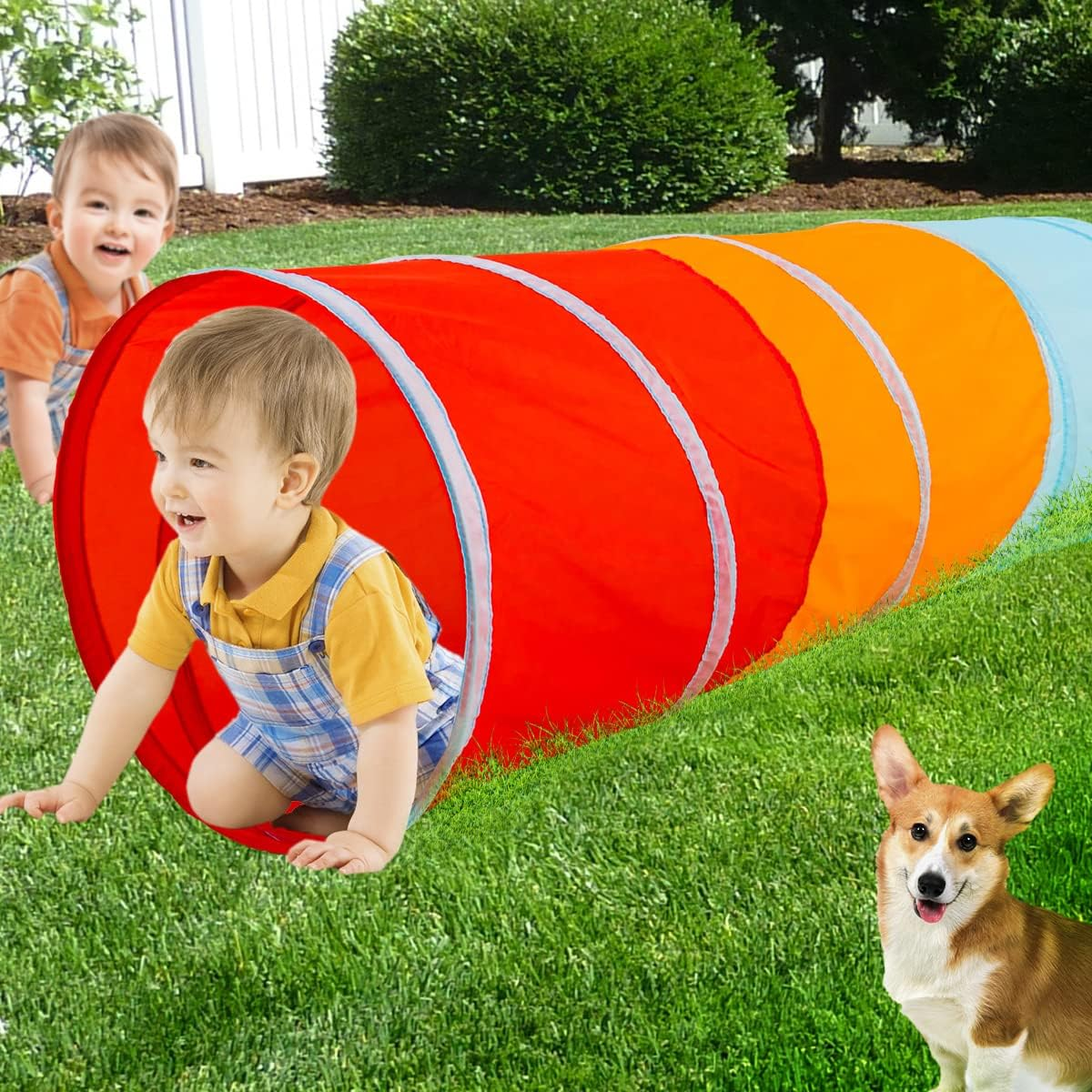 FUYGRCJ Kids Play Tunnel 5FT Pop up Kids Crawl Tunnel Colorful Soft Comfortable Baby Crawl Tube Indoor Outdoor Play Games Climbing Tunnel for Toddlers Aged 3M+ and Pets (Red Orange Blue) image number 2
