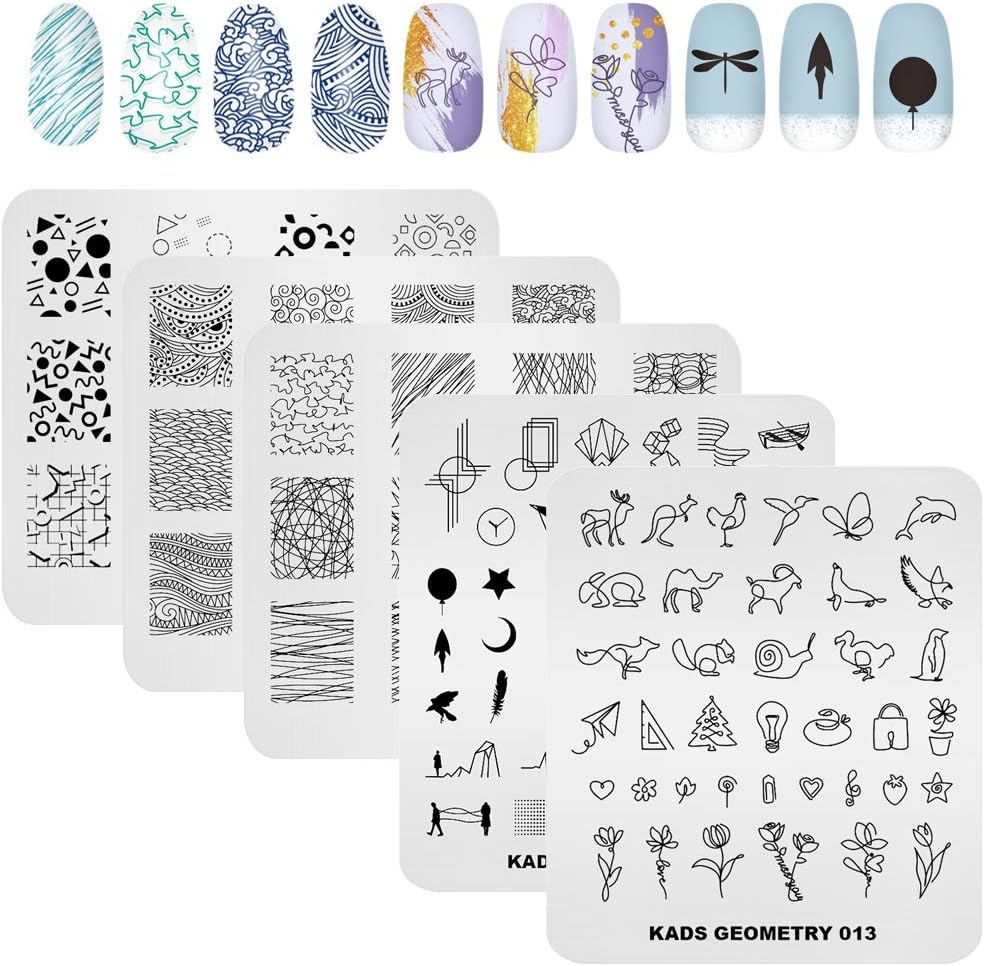 KADS 5Pcs Nail Stamp Plates Set Nails Art Stamping Plate Unique Irregular Geometry Pattern Nail Plate Template Image Plate image number 6