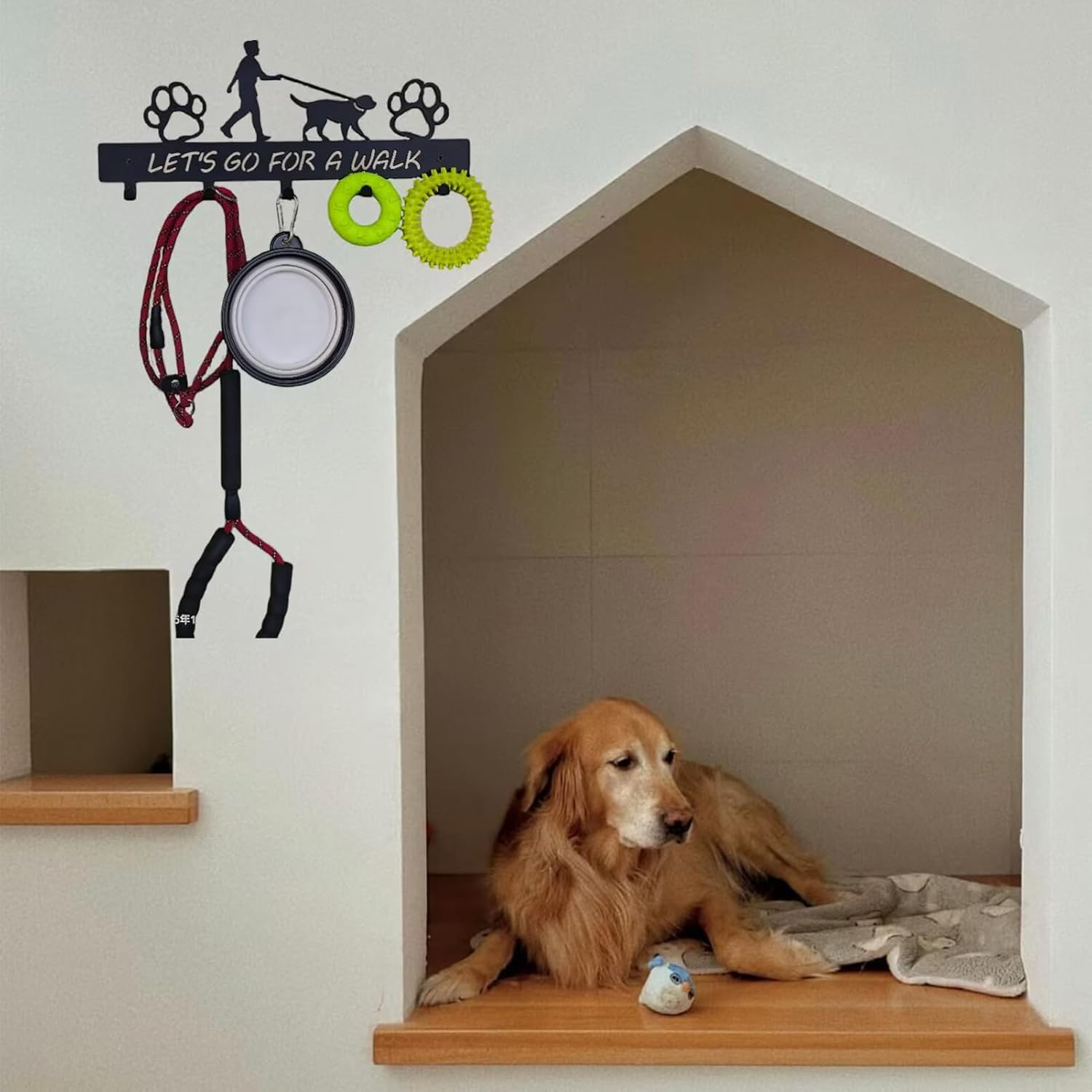 Dog Leash Holder Wall Mount, Dog Supply Organizer with 5 Hooks, Metal Key Hooks for Wall， Wall Storage for Hanging Leash, Vest, Harness, Keys image number 5