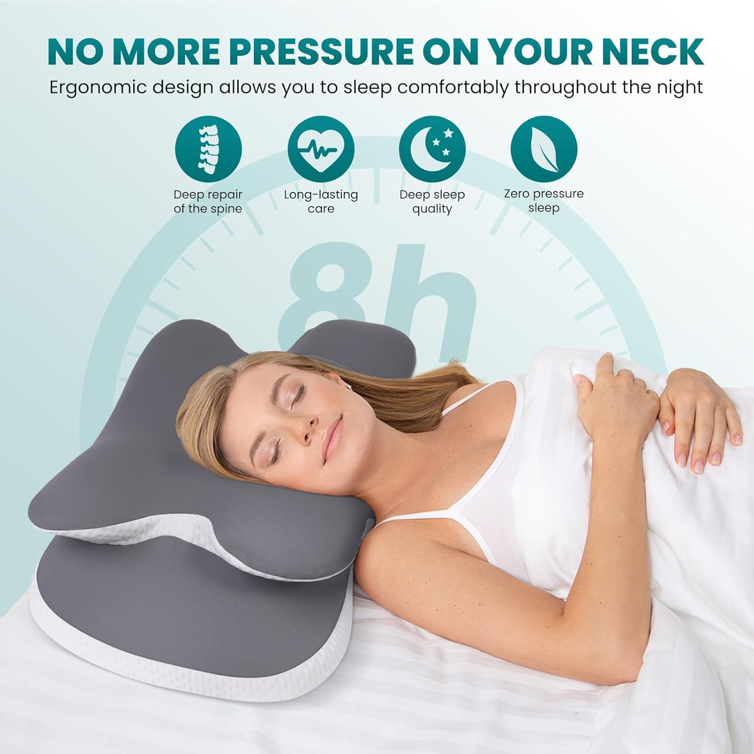 JINXIA Memory Foam Pillow, Cervical Pillow for Neck and Shoulder with Soft Silk Cover, Ergonomic Orthopedic Neck Support Pillow, Back/Side/Stomach Sleeper Pillow for Sleeping, Gray image number 6