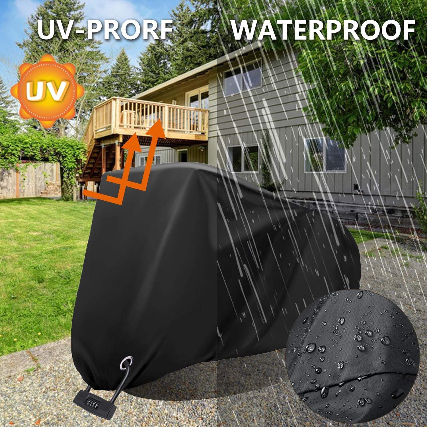 GERZHIUBN Bike Cover, Waterproof Bicycle Cover, 210T anti Dust UV Protection with Lock Holes & Storage Bag Fits for Most Bikes up to 29",M image number 3