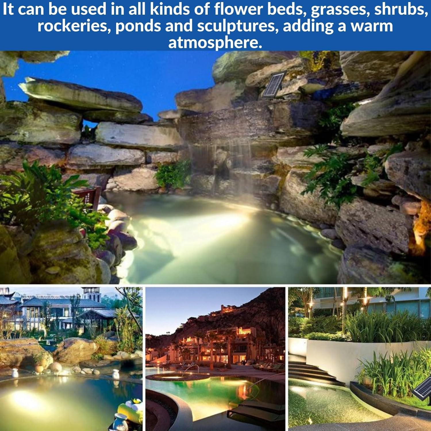 Jadeshay Solar Pond Lighting, 6 V 2 W Polycrystalline Solar Panel Diving Spotlight Solar Underwater Spotlight with 1 W 3 Lamps Waterproof Landscape Spotlight for Garden Pond image number 3