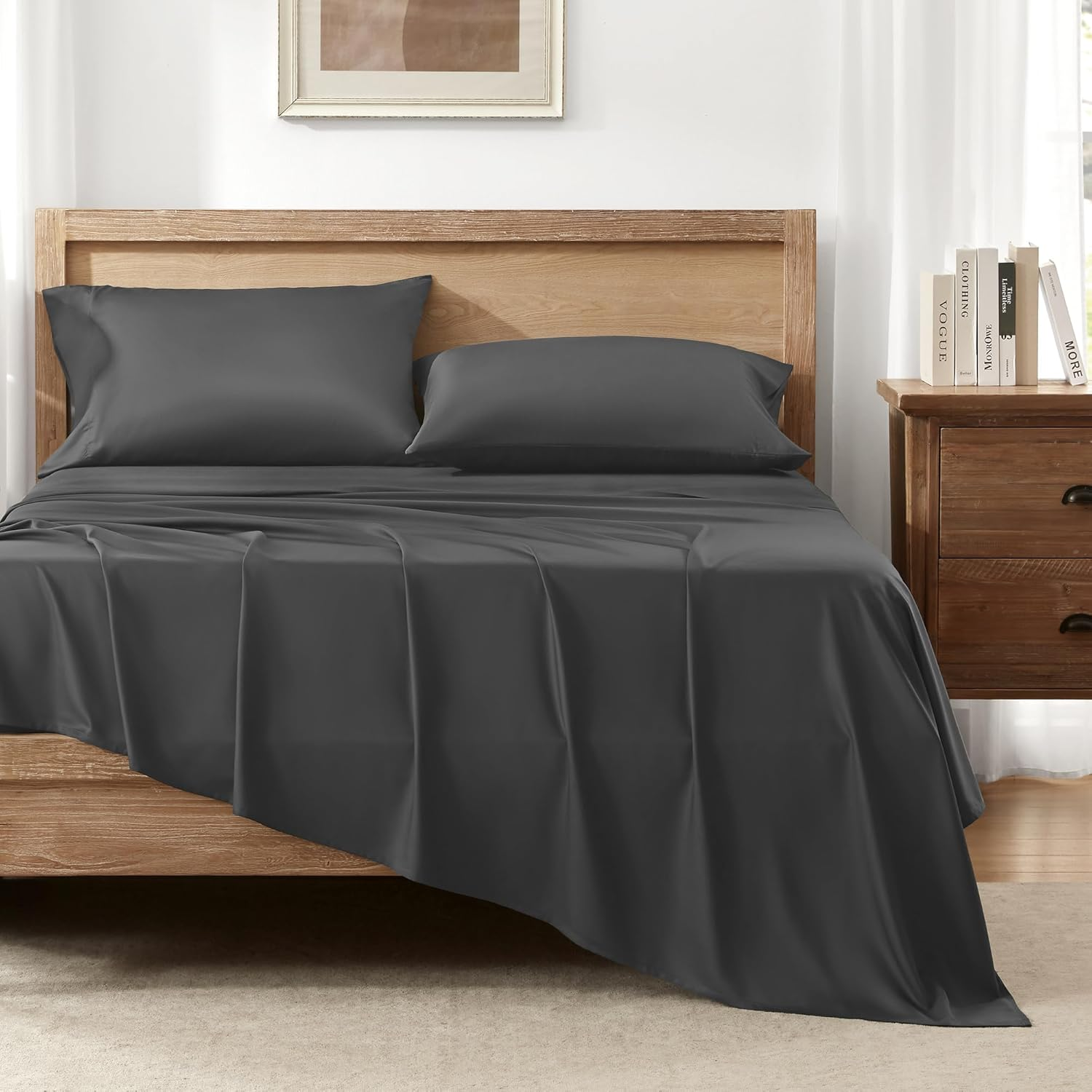 Andency Dark Grey King Size Sheets Set, 100% Viscose Derived from Bamboo, Cooling King Sheets, Deep Pocket up to 16", Silky Soft Bed Sheets, Hotel Luxury Breathable Bedding Sheets & Pillowcases&hellip; image number 2