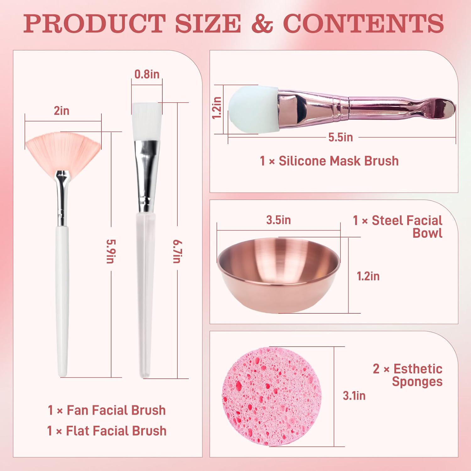 6 Pcs Face Mask Mixing Bowl Set - 1 Facial Bowl, 1 Fan Face Mask Brush Applicator, 1 Flat Brush, 1 Silicone Mask Brush Applicator & 2 Sponges, for Mask, Clay Mask, Cosmetics, Eye Mask, Body Lotion image number 1