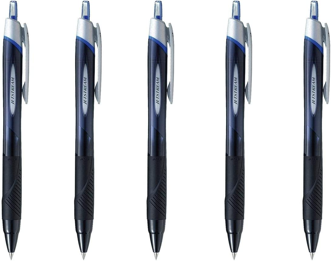Uni-Ball New Jetstream Extra Fine & Ultra Micro Point Retractable Roller Ball Pens-Rubber Grip Type -0.38Mm-Blue Ink-Value Set of 5
