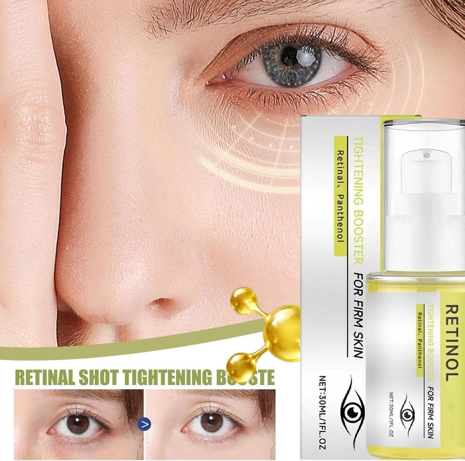 Retinal Shot Tightening Booster,Retinol Skin Booster Serum,Pore Minimizer,Instant Eye Tightener for Dark Circles, Sagging Skin, Anti-Wrinkle Face Cream (1PCS) - 1Pcs image number 2