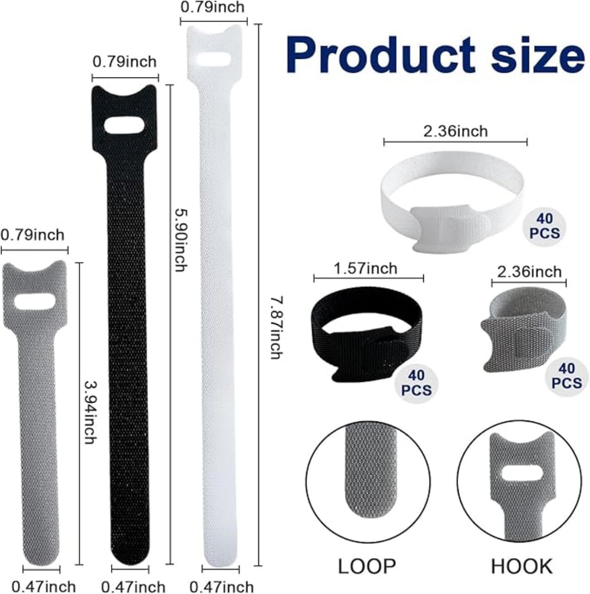 120Pcs Reusable Fastening Cable Ties,Wrap Cable Ties,Wire Ties Cable Management 3.94/5.90/7.87Inch,Premium Quality Cable Management Straps for Electrical Cable & Wire Organizer image number 1