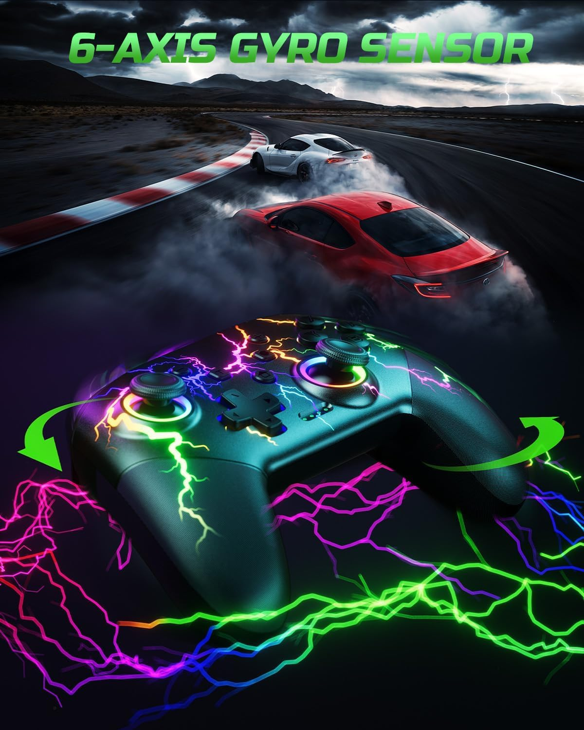 Switch Controller Compatible with Switch/Switch Lite/Switch Oled/Windows/Ios/Android, RGB Lightning Programmable Wireless Switch Pro Controller with One Key Pairing Wake up Turbo Vibration image number 1