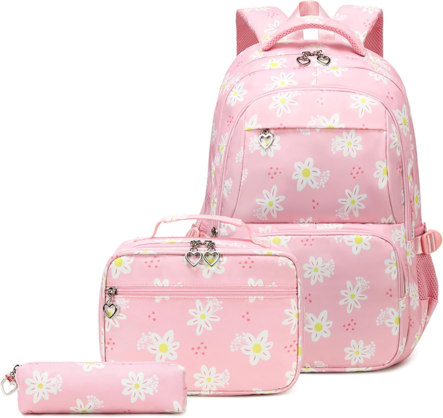 ZHANAO Flower Girls Backpack Set for Middle School Students School Bag for Girls Bag with Lunch Box 3Pcs Bookbag Set