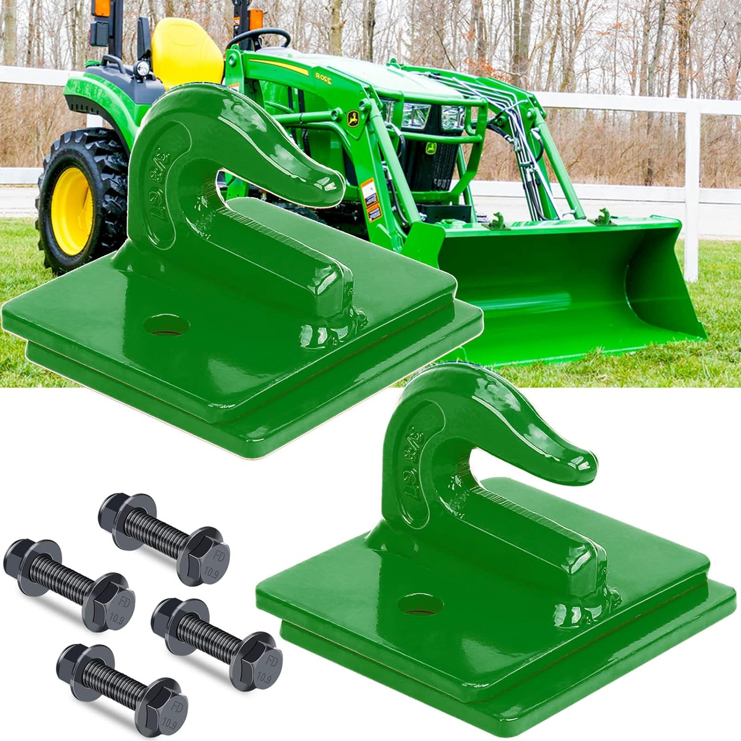 AUTOBOTS Tractor Bucket Hooks 3/8" (2 Pack),Max 15,000 Lbs, Bolt on Hooks for Tractor Bucket,Heavy Duty Grab Hook Tow Hook,Indispensable Tractor Bucket Accessories for Rv,Utv,Truck,Orange