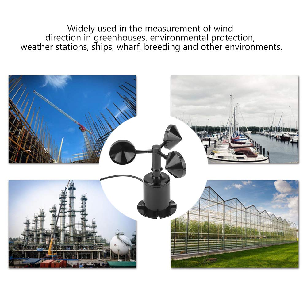 Wind Speeds Sensor Anemometer,0-70M/S Environment Output Pulse Type Three Cups Aluminum Alloyed Wind Speeds Transmitter for Greenhouses Weather Stations image number 2