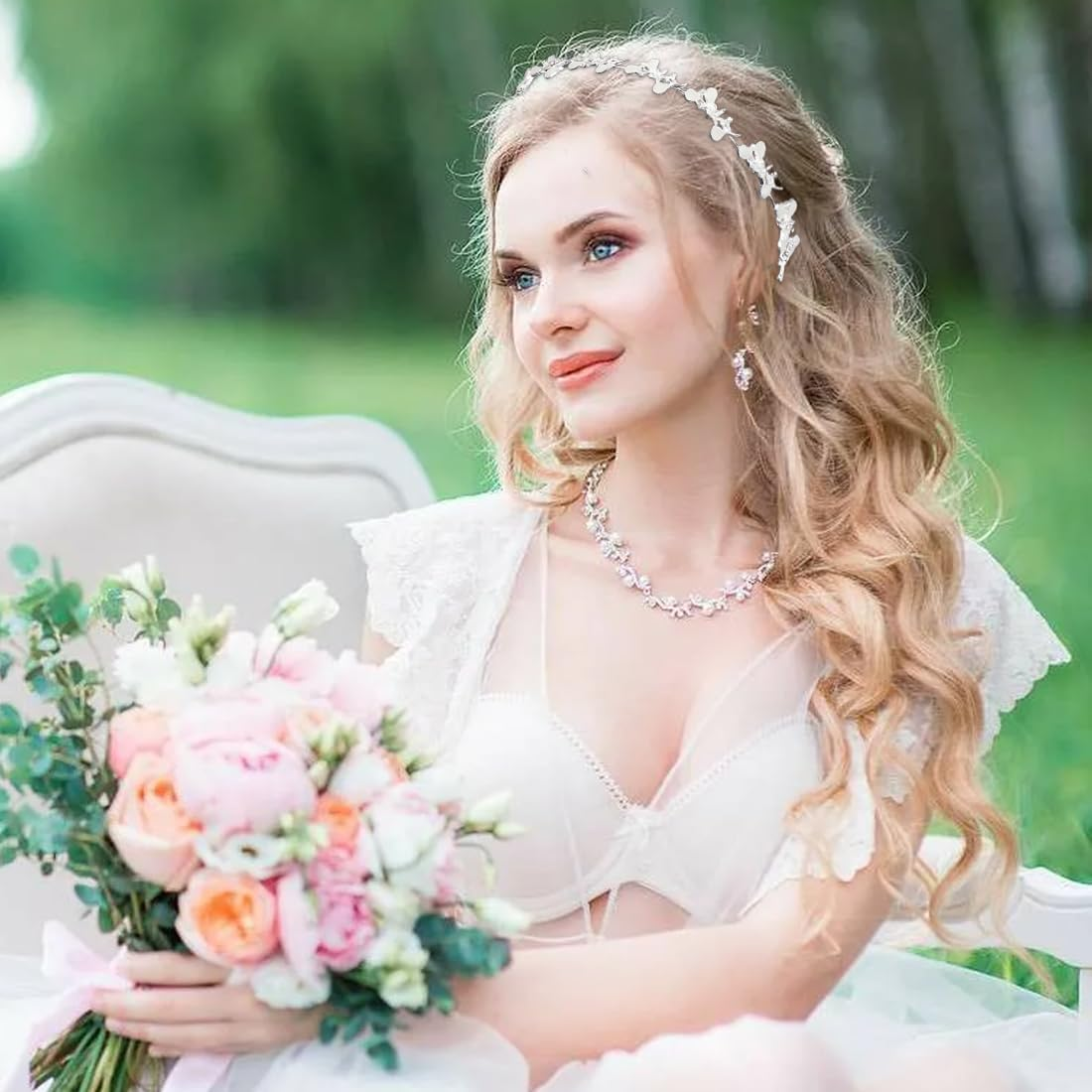 ZORVUJI Elegant Hair Jewellery Silver Tiara Headband &ndash; Bridal Headband, Dirndl Hair Accessories, Communion Headpiece, Wedding Accessories for Women and Girls image number 4